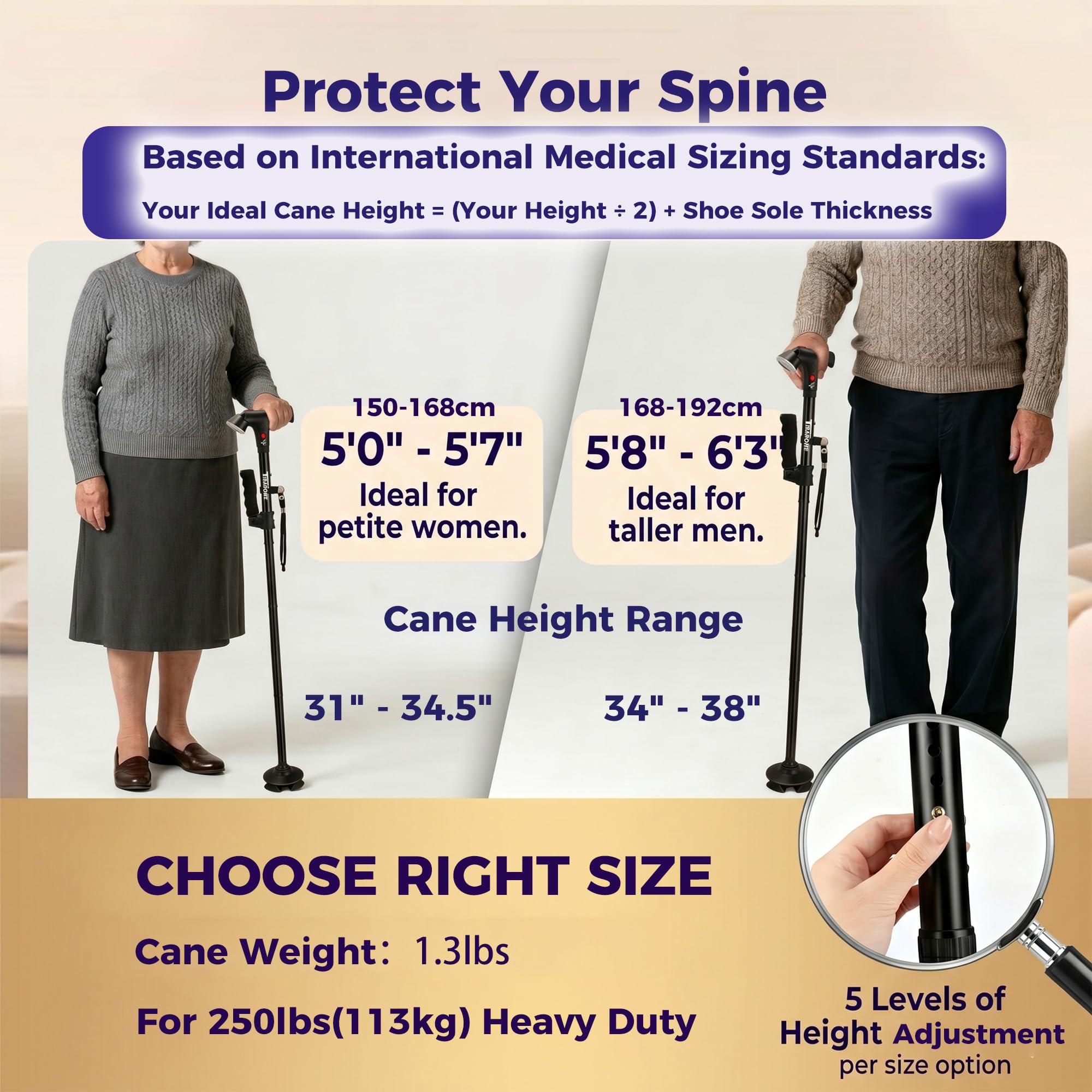 TIRAROME 3-in-1 Folding Walking Cane with Alarm

