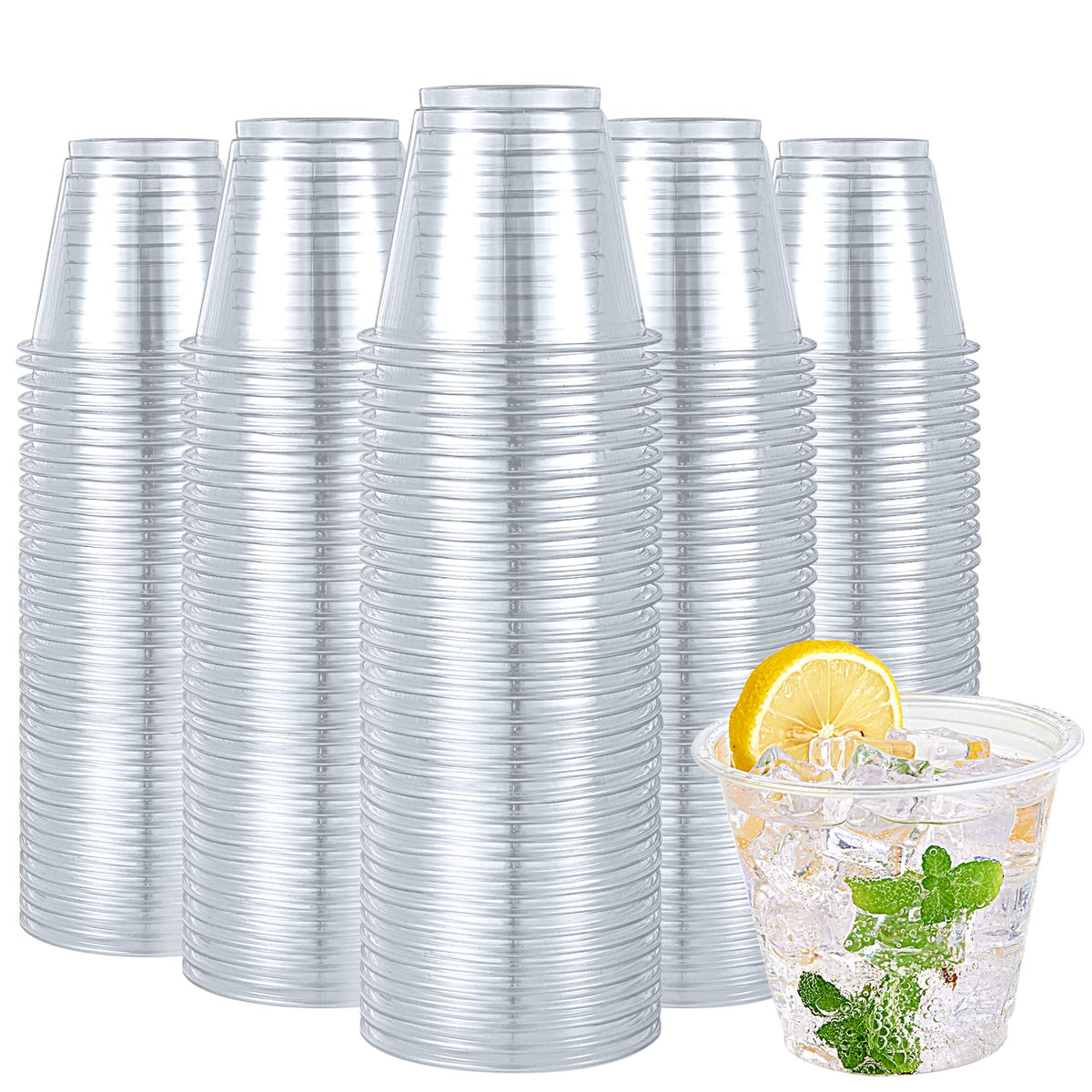 Turbo Bee Clear PET Plastic Cups, Disposable Crystal Drinking Cups