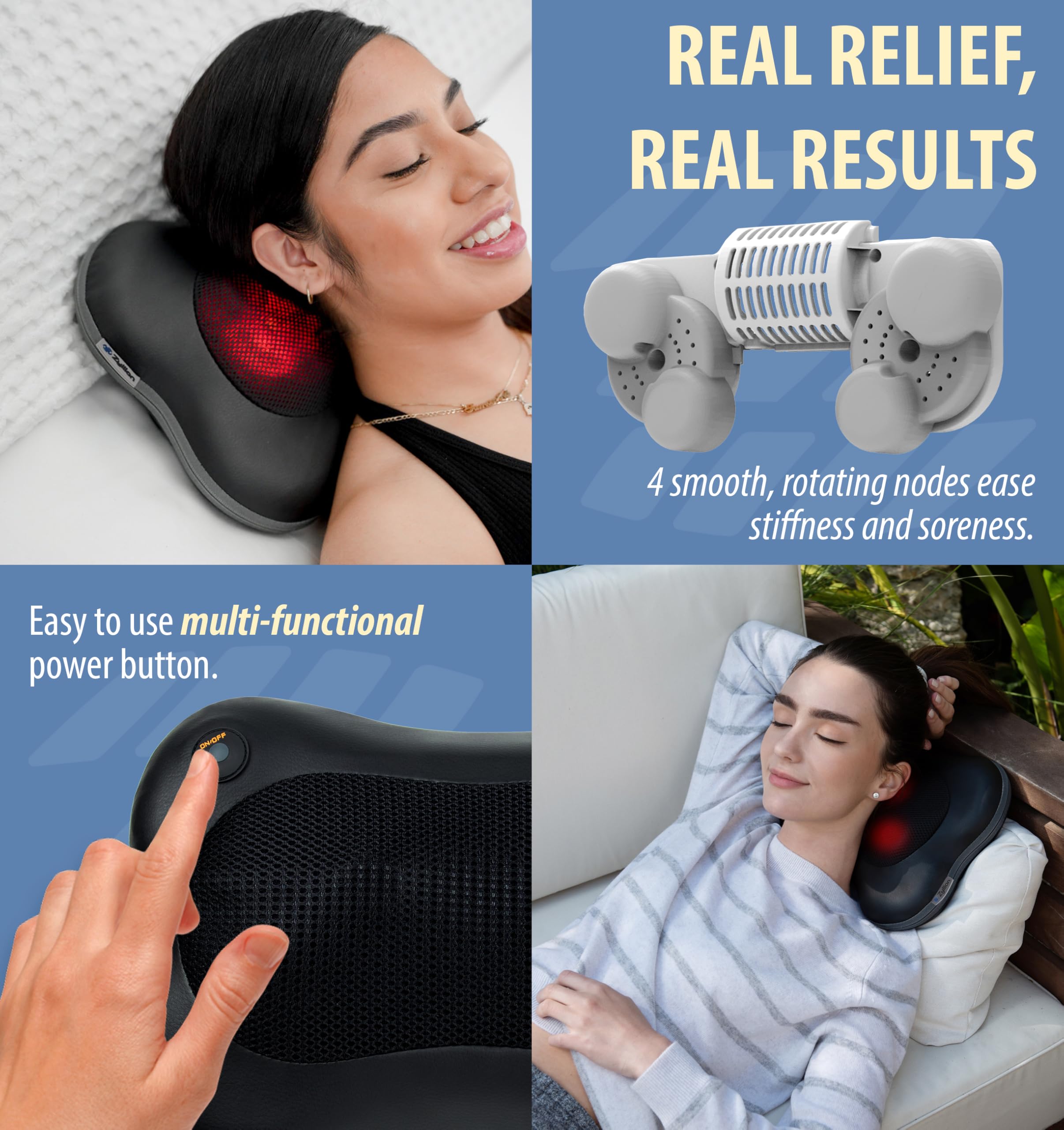 Zyllion Shiatsu Back Massager with Heat - 3D Kneading Pillow

