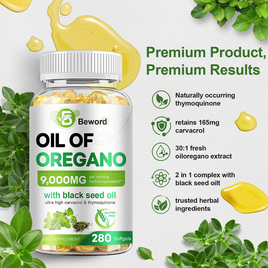 BEWORD Oil of Oregano with Black Seed Oil Immune Support

