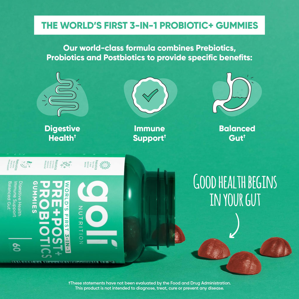 Goli Pre Pro Postbiotic Gummies - 3-in-1 Formula

