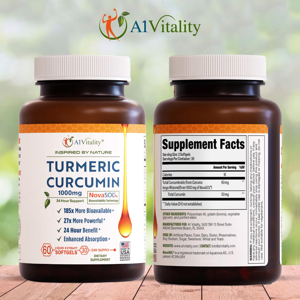 A1Vitality NovaSOL Turmeric Curcumin 1000mg Softgels


