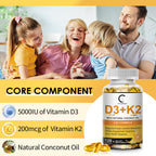 Vitamin D3 K2 Softgel Supplement 5000 IU Plant Based

