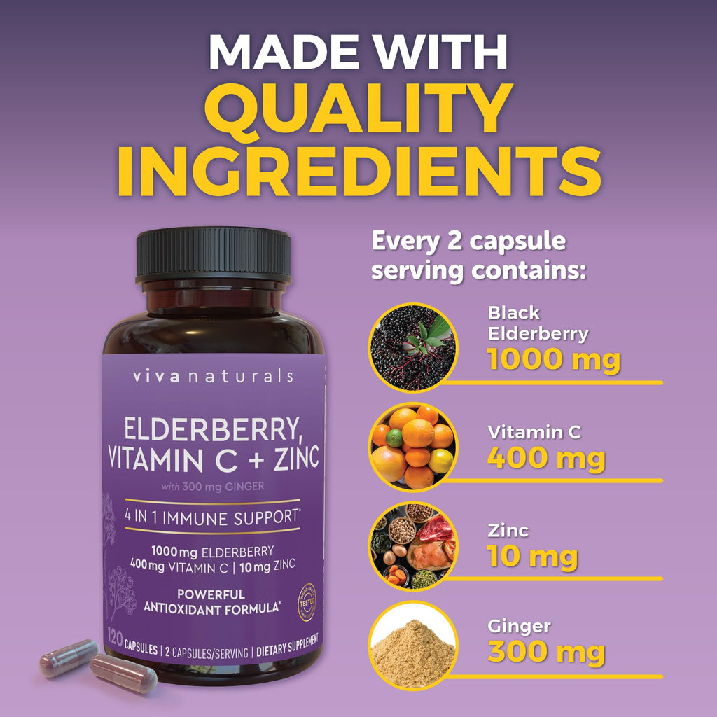 Viva Naturals Elderberry Immune Support Vitamin C & Zinc

