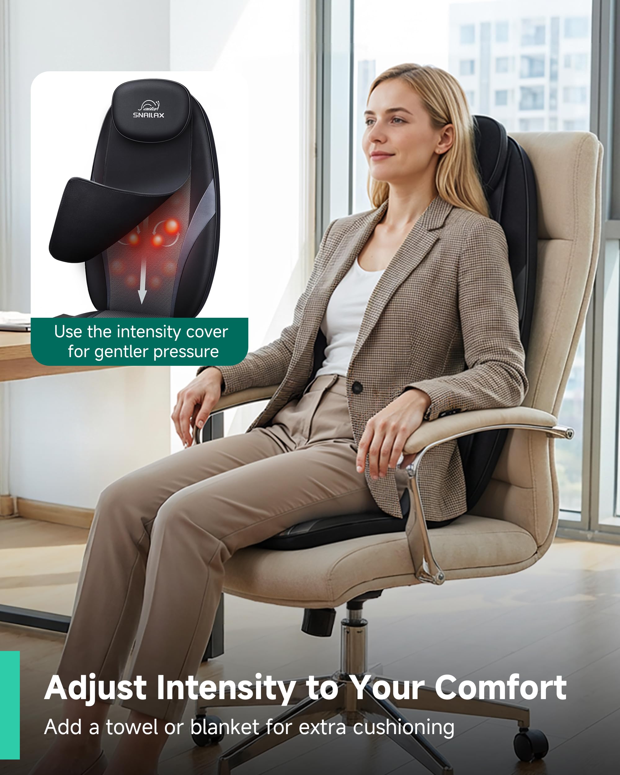 Snailax Shiatsu Back Massager with Heat for Chair Pad

