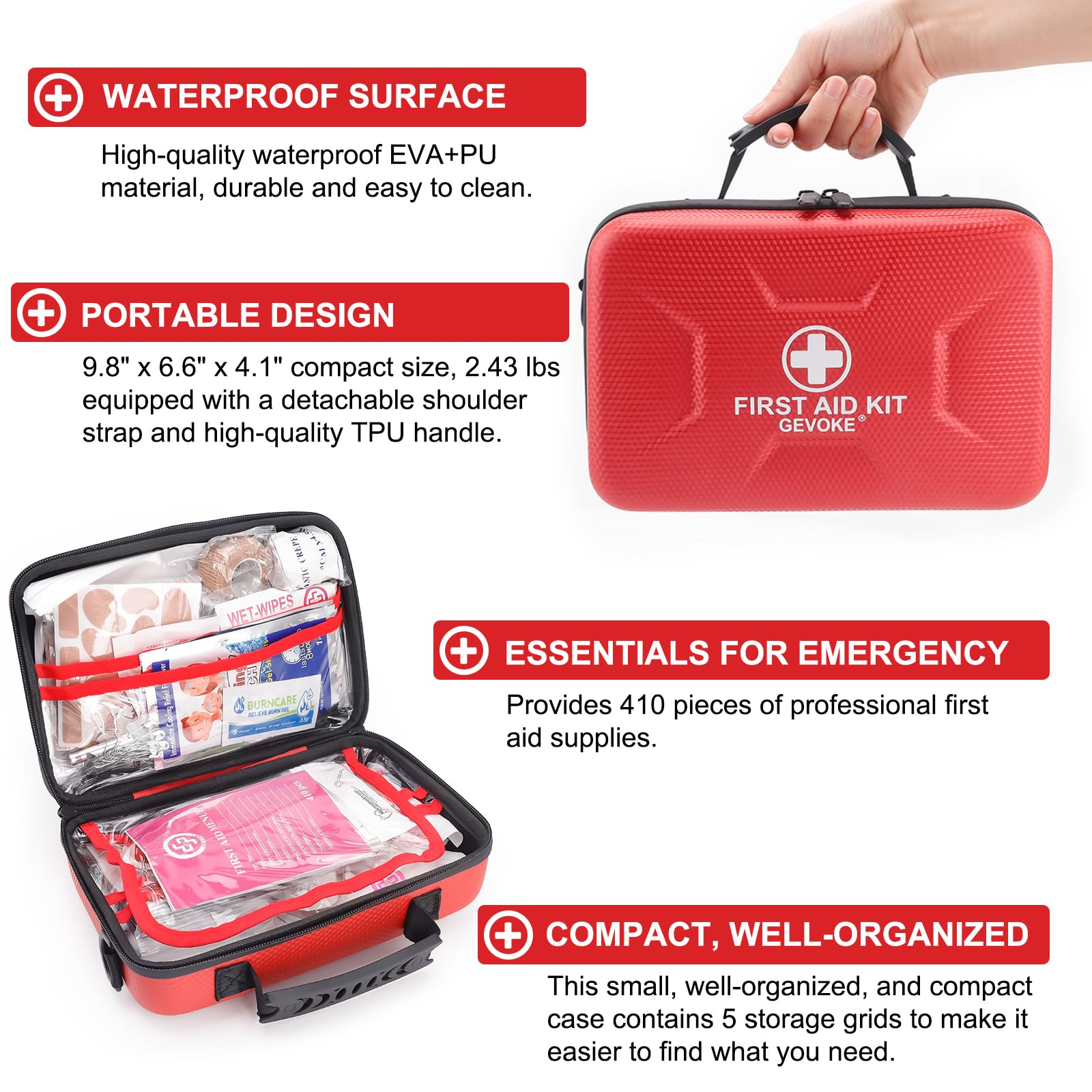 Gevoke 410-Piece Waterproof First Aid Kit | Home & Travel

