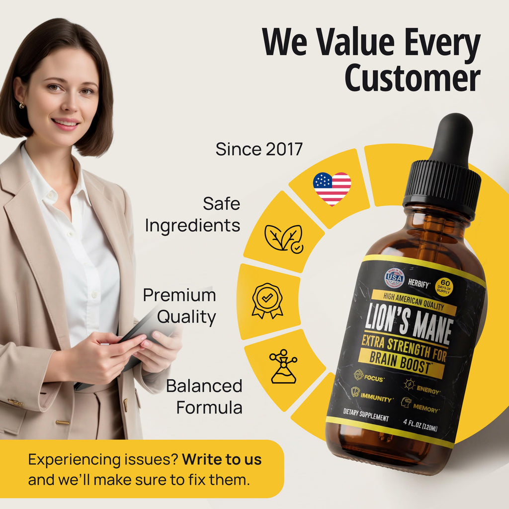 HERBIFY Lions Mane Mushroom Tincture for Brain Health

