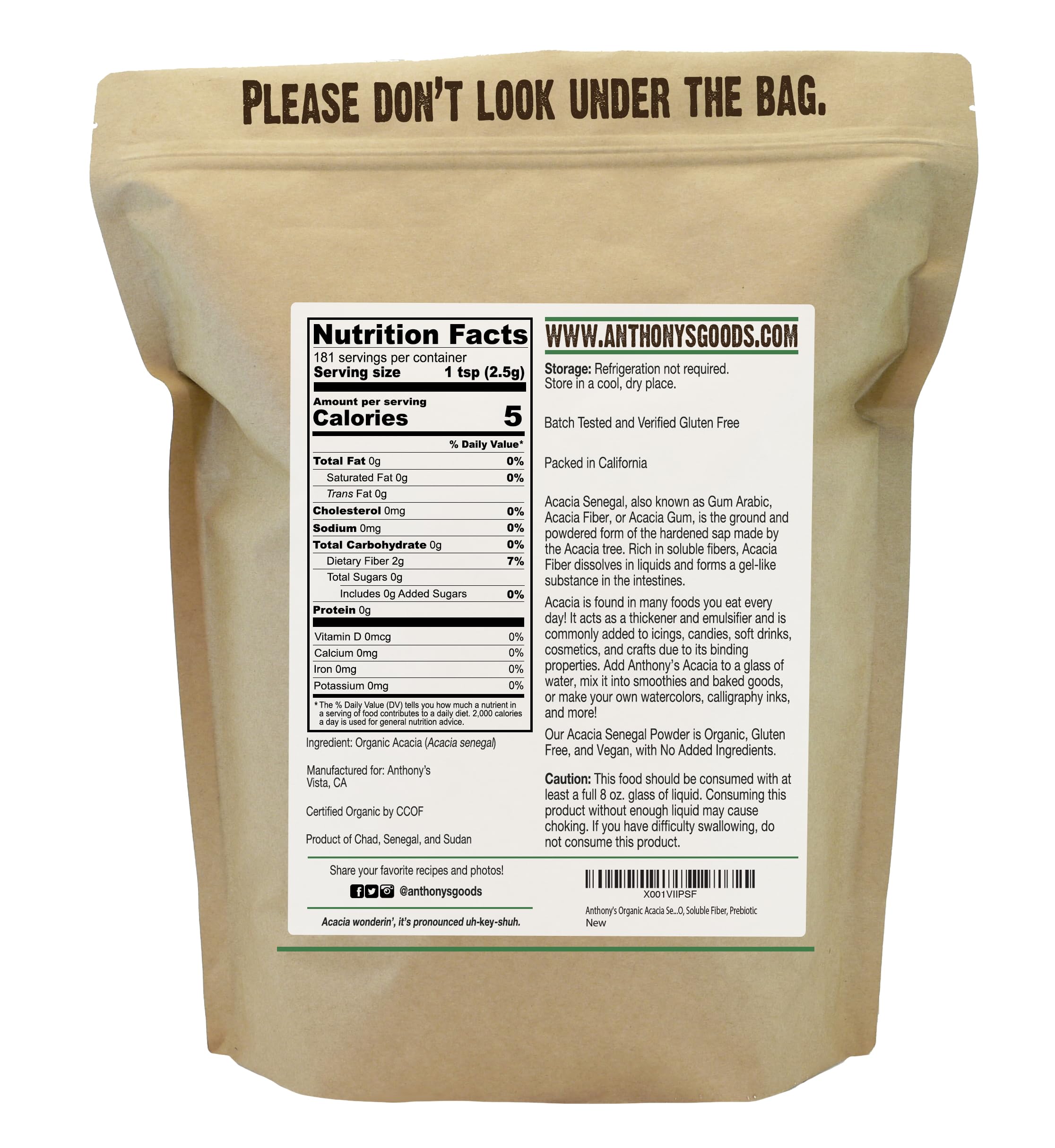 Anthony's Organic Acacia Senegal Powder - Prebiotic Fiber

