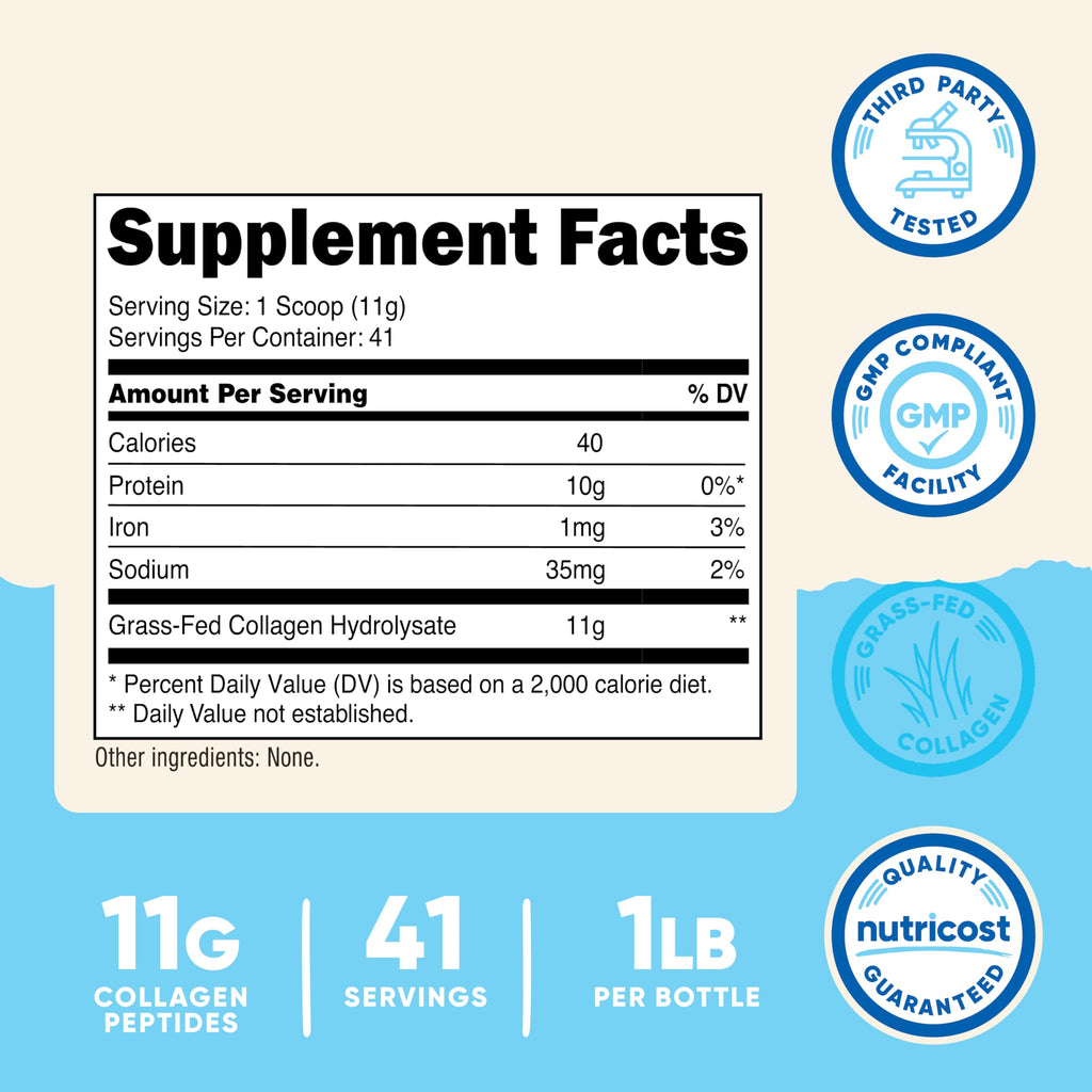 Nutricost Collagen Peptides Powder Grass-Fed Unflavored

