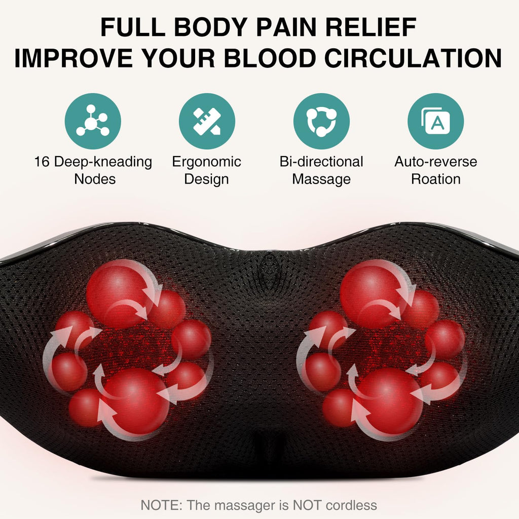 Nekteck Shiatsu Neck Massager with Heat for Relief

