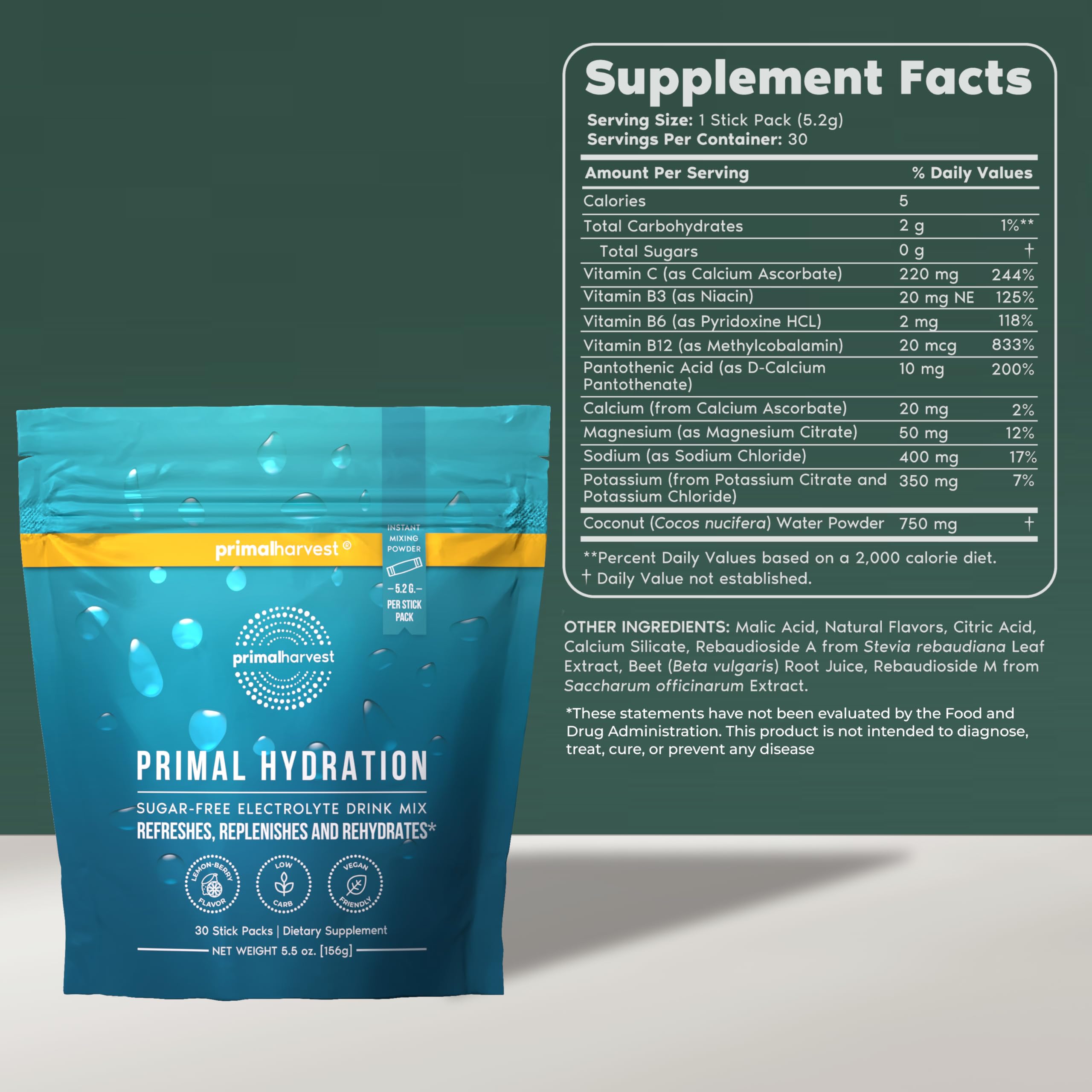 Primal Harvest Hydration Electrolyte Drink Mix - Lemon Berry

