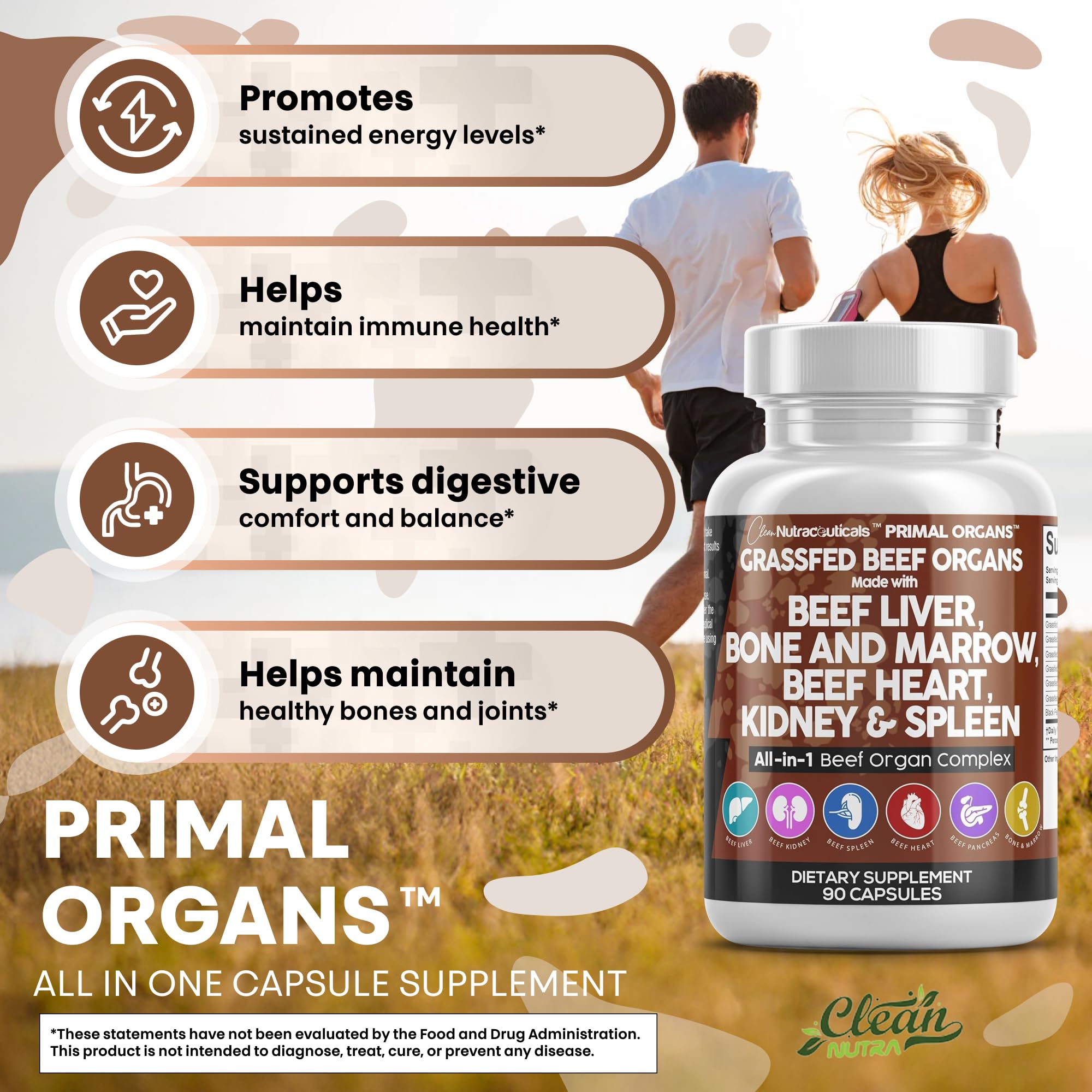 Clean Nutraceuticals Grass Fed Beef Liver Capsules Organ Blend

