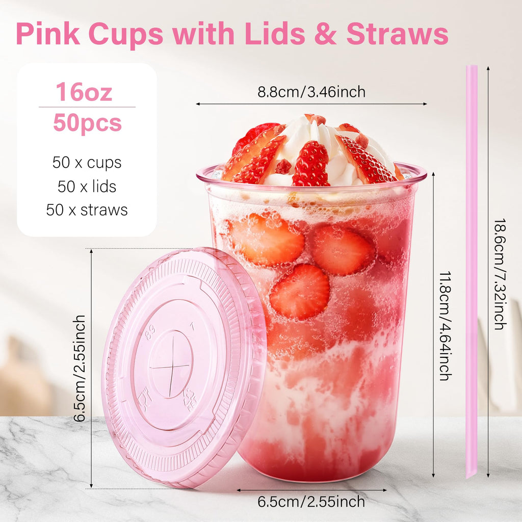 KesaPlan Plastic Party Cups with Lids and Straws

