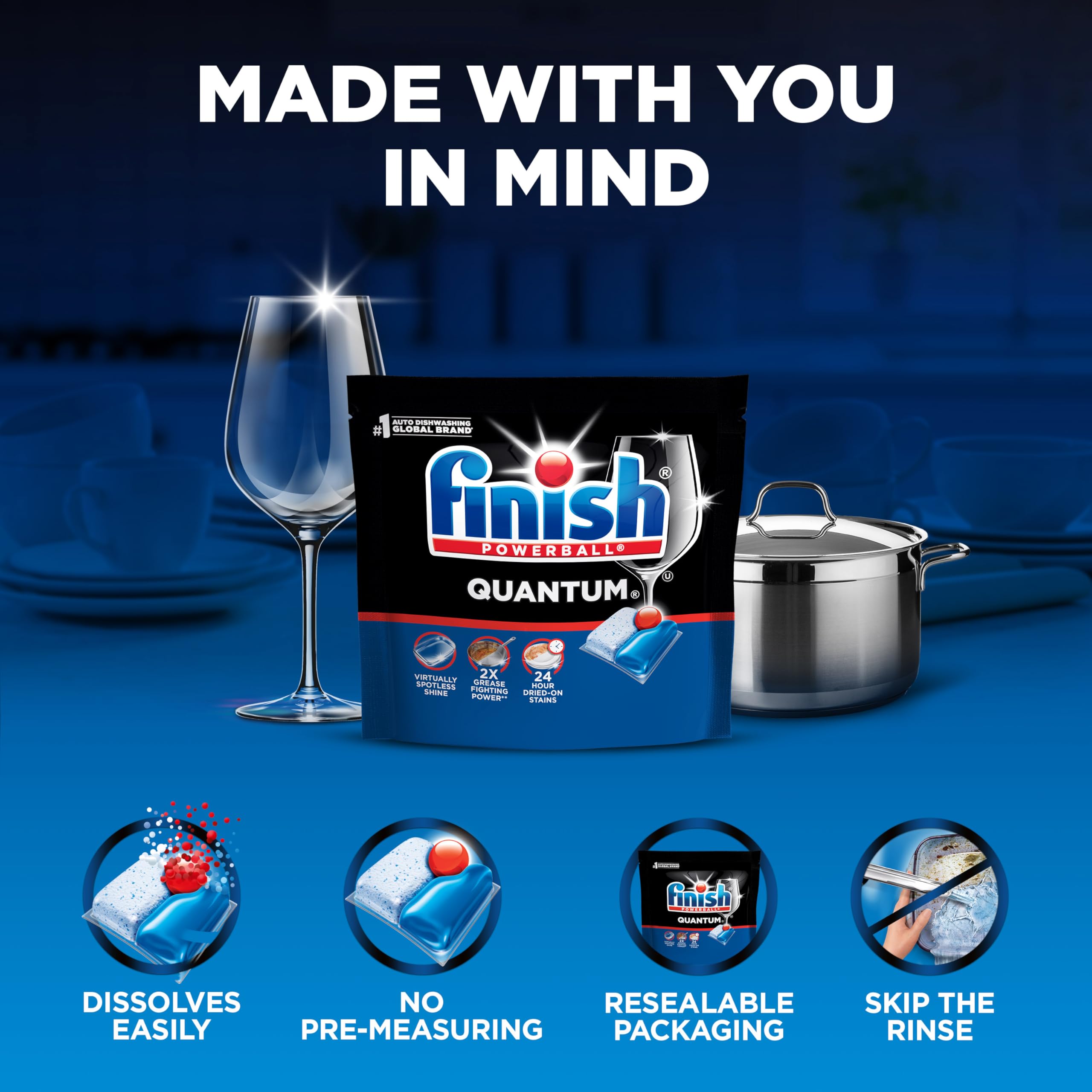 Finish Quantum Dishwasher Pods No Pre-Rinse Detergent

