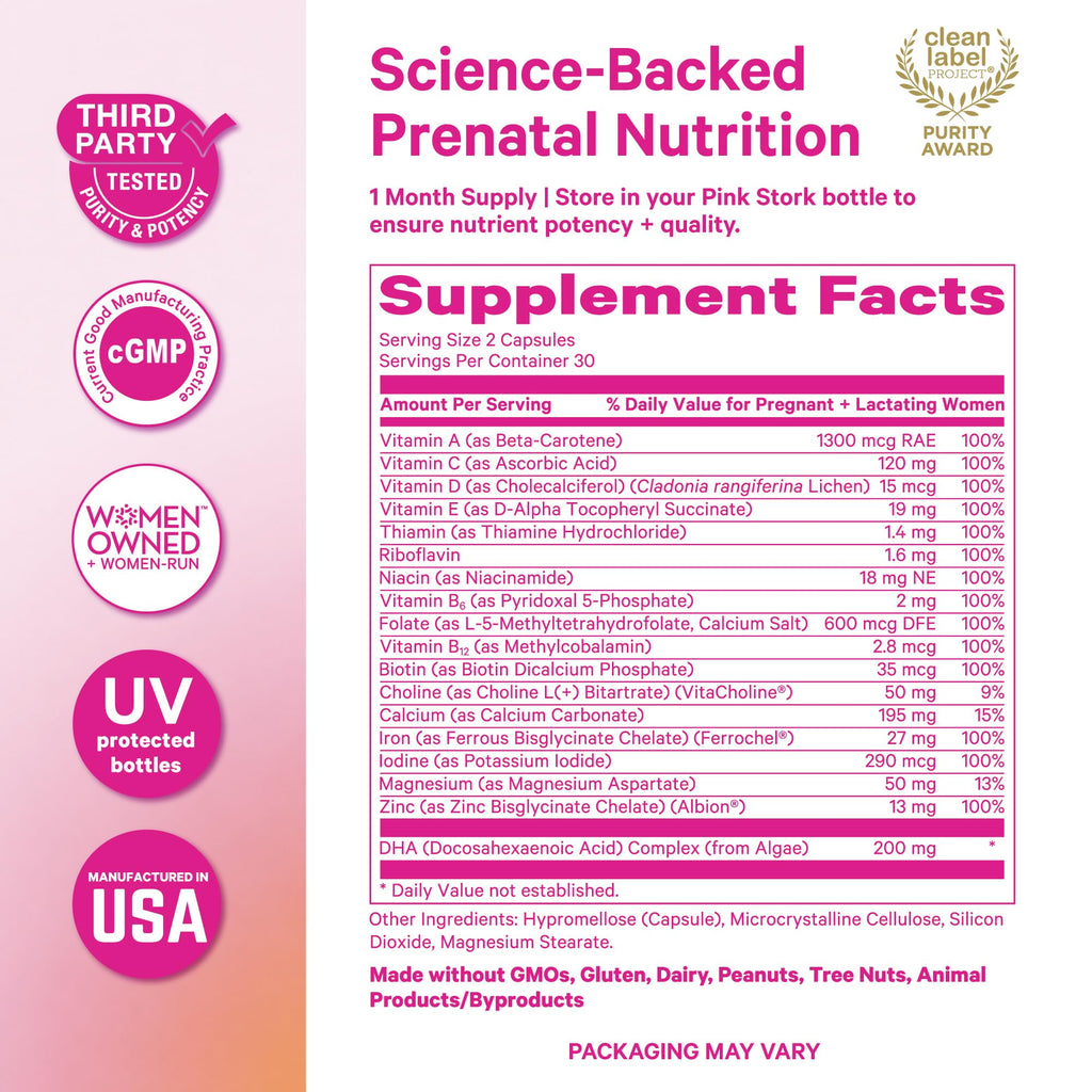 Pink Stork Total Prenatal Vitamins with Vegan DHA | Clean Label

