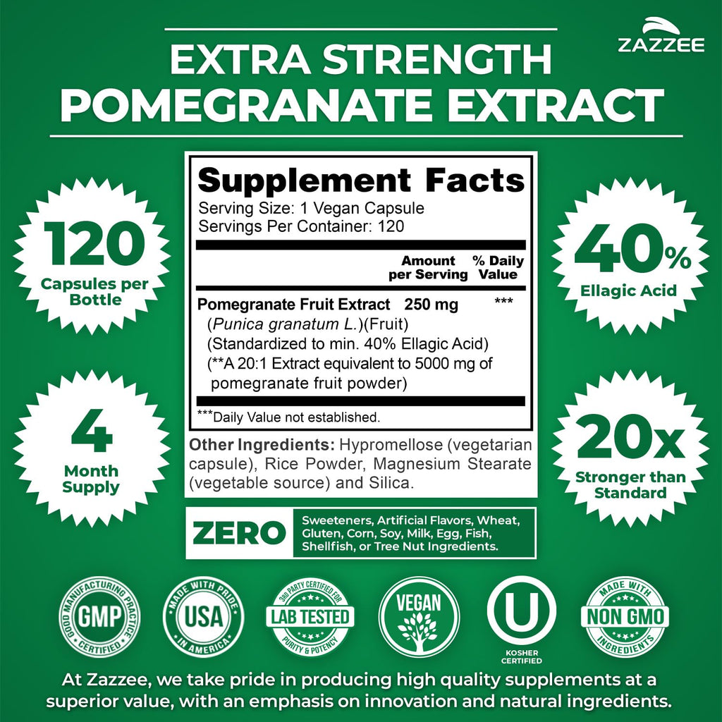 Zazzee Pomegranate Extract Vegan Non-GMO USA

