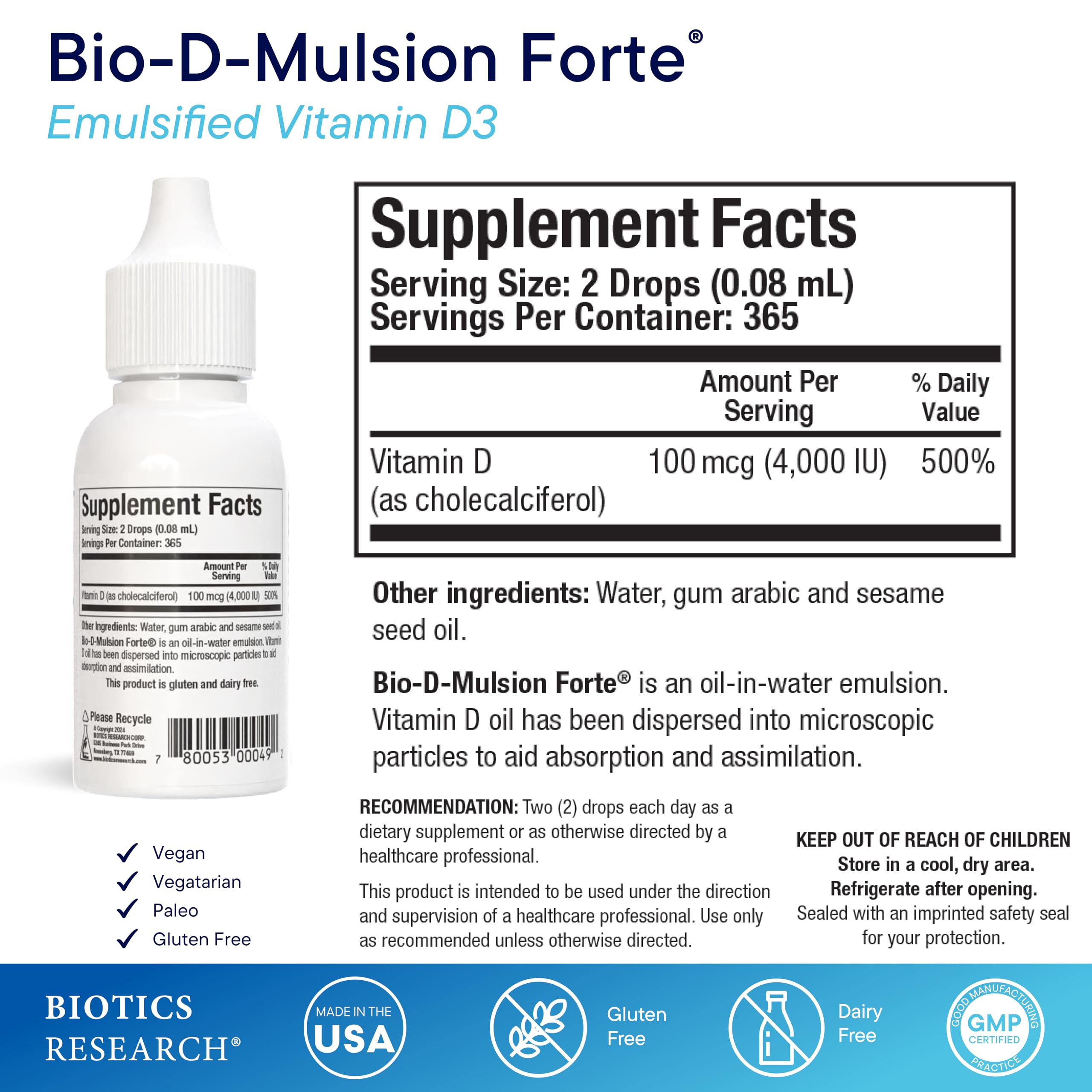 Biotics Bio-D-Mulsion Forte Vitamin D Drops 4000 IU

