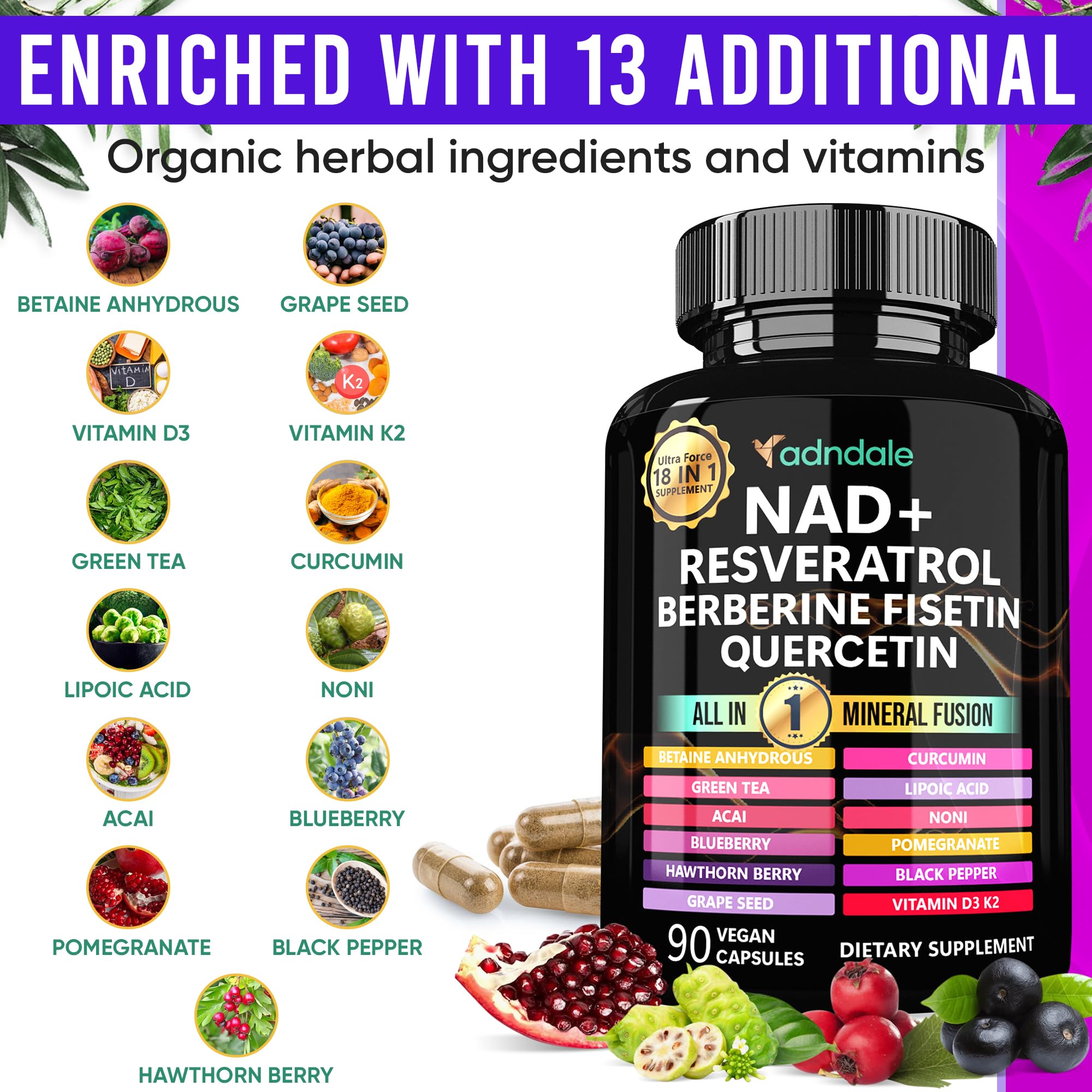 Adndale Liposomal NAD+ & Resveratrol Supplement

