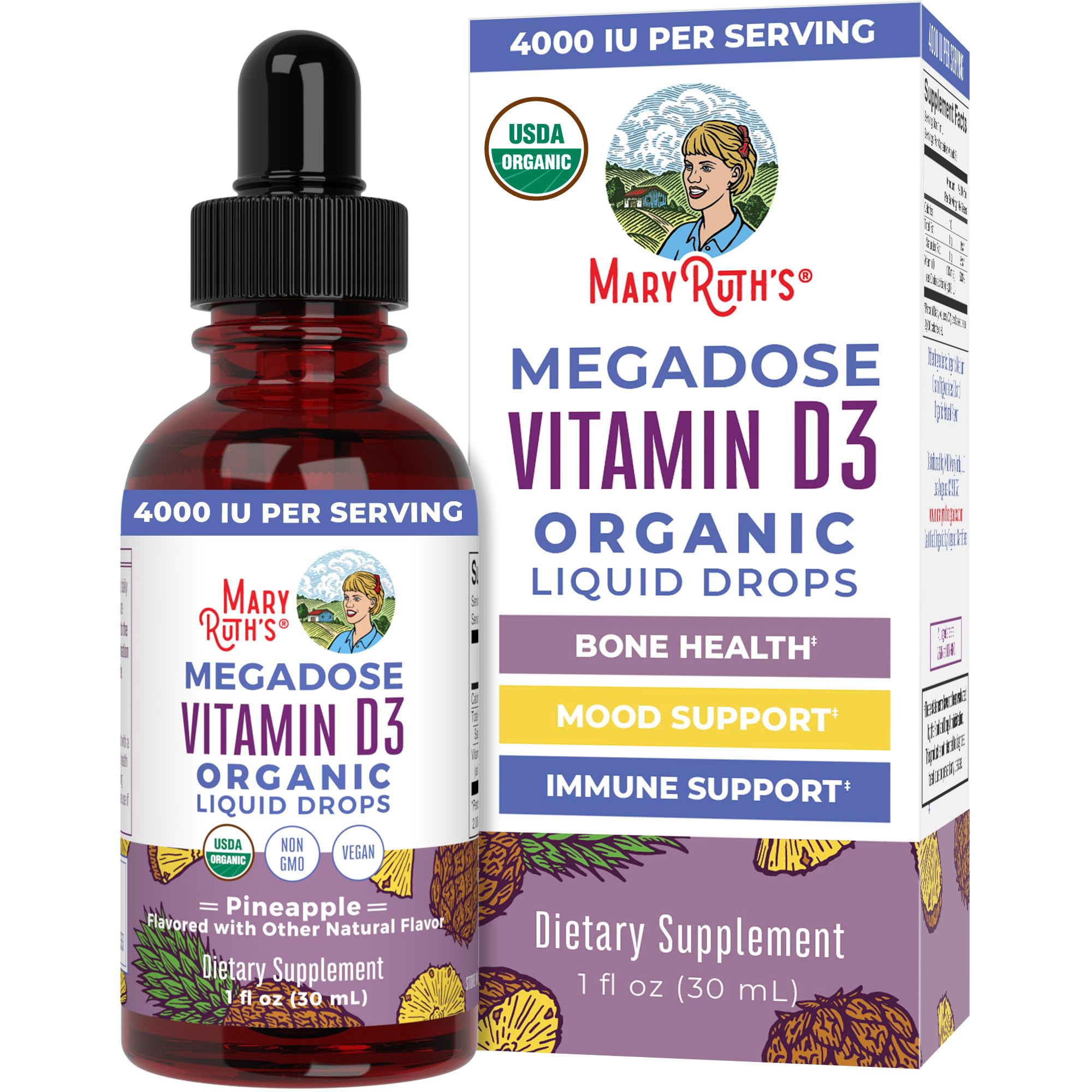 MaryRuth's Vitamin D3 Liquid Drops Megadose - Vegan Non-GMO

