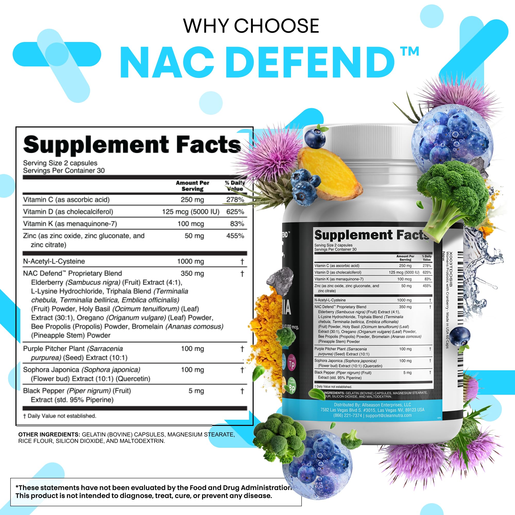 Clean Nutra NAC Immune Support | D3 K2 Zinc Quercetin


