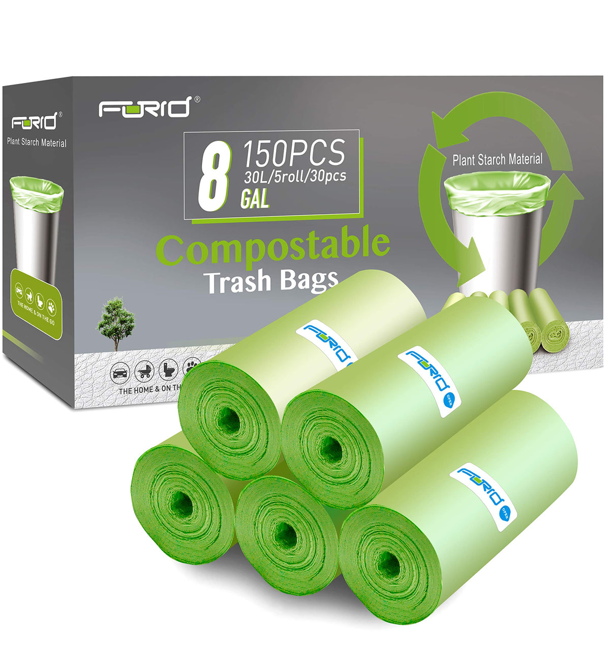 FORID Compostable Trash Bags - Unscented, Plant Starch Material