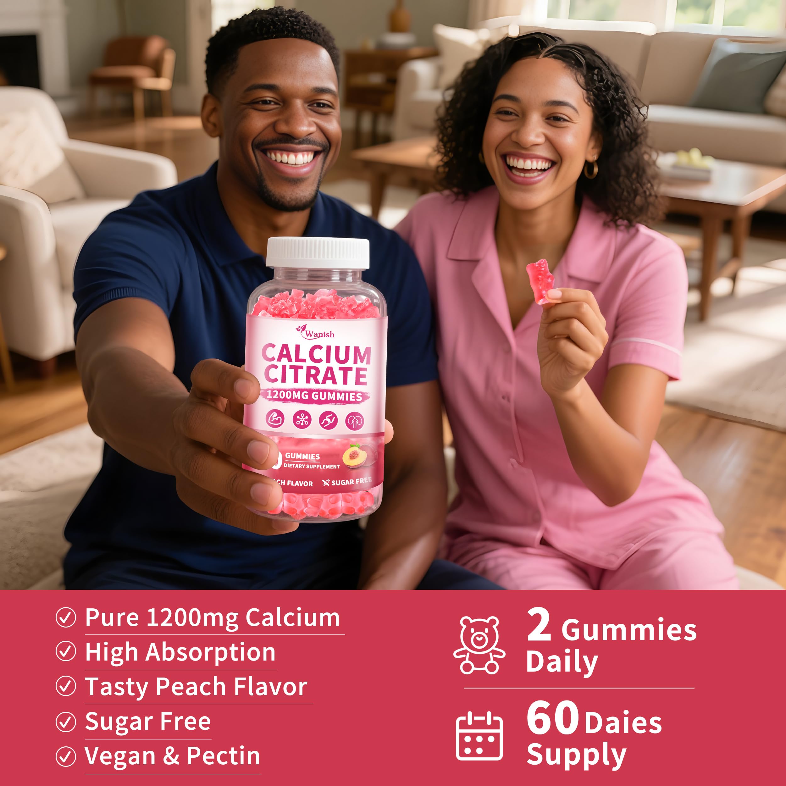 Calcium Citrate Gummies 1200 mg – Vegan Peach Flavor

