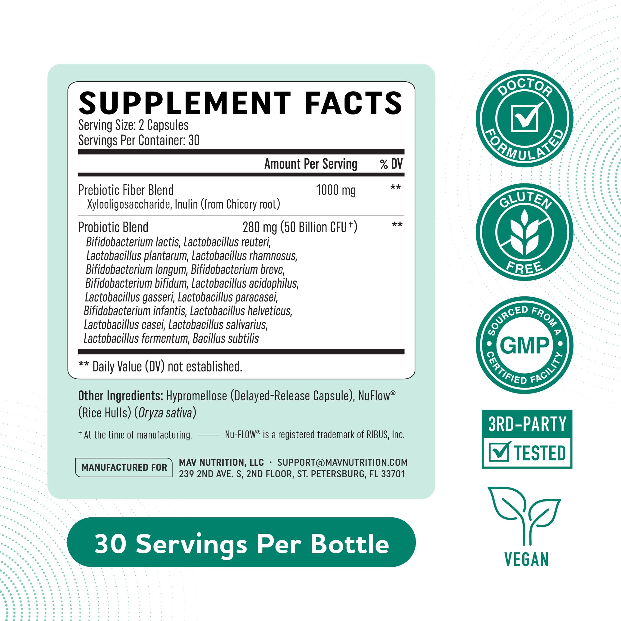 MAV Nutrition Prebiotics & Probiotics for Gut Health

