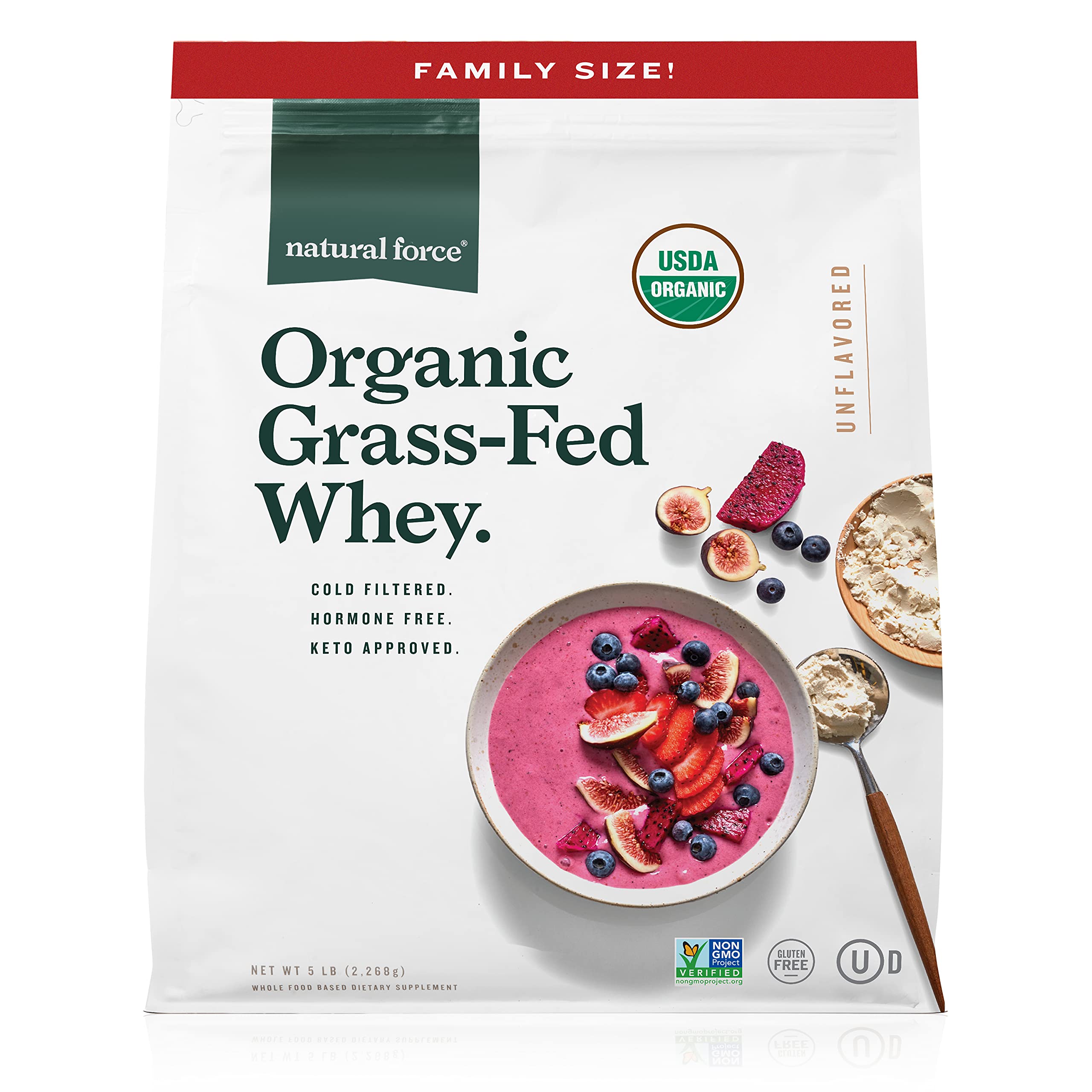 Natural Force Grass Fed Organic Whey Protein Powder – Non-GMO, Lab Tested