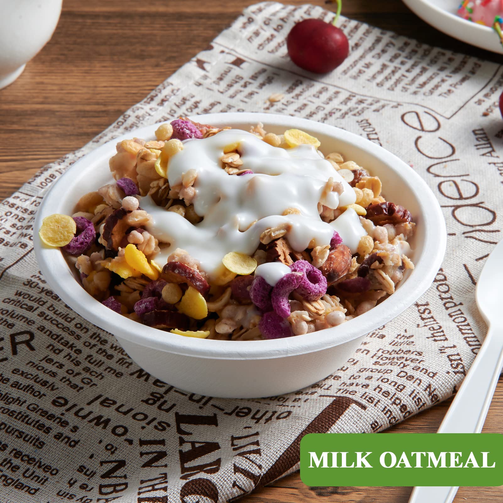Vplus White Bagasse Bowls Compostable Heavy-Duty Bowls

