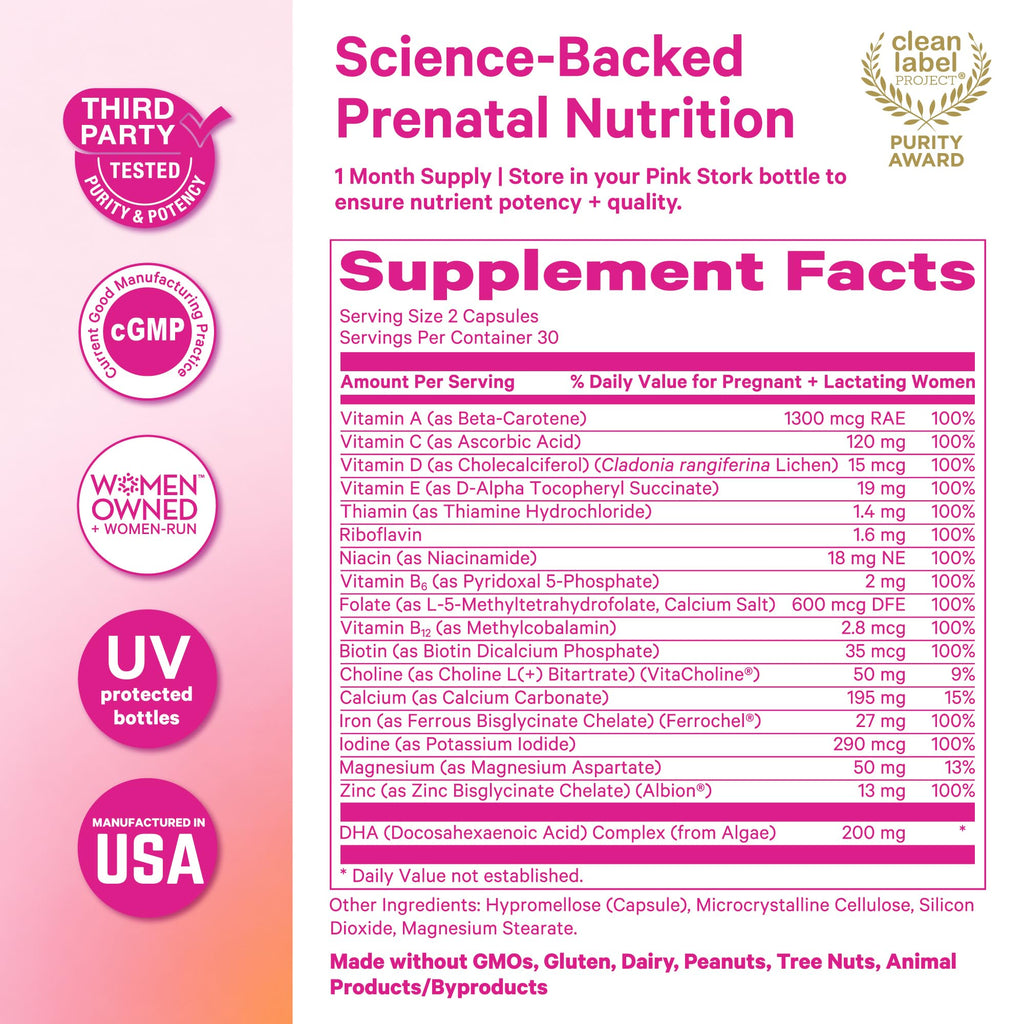 Pink Stork Total Prenatal Vitamins with DHA – Vegan

