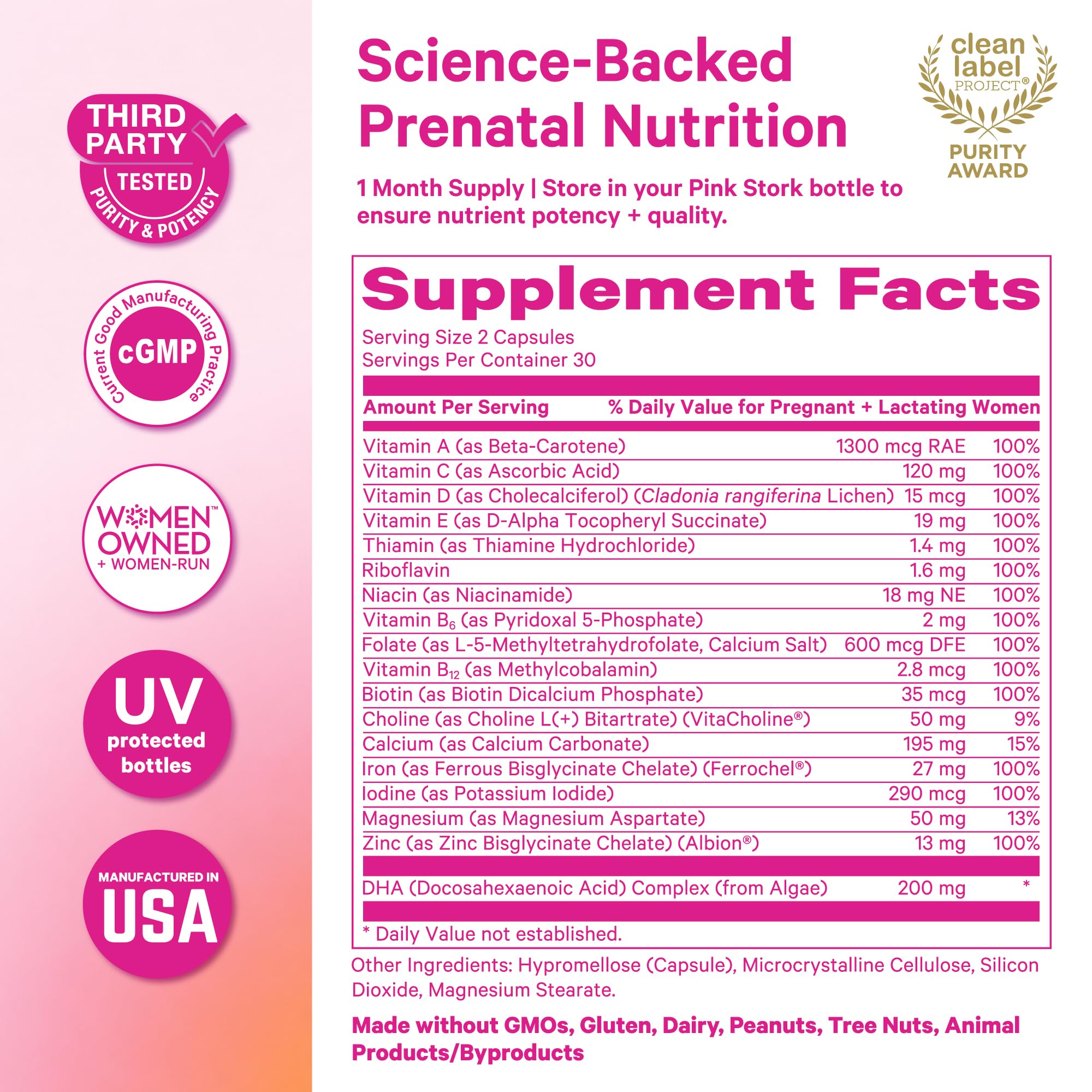 Pink Stork Total Prenatal Vitamins with DHA – Vegan

