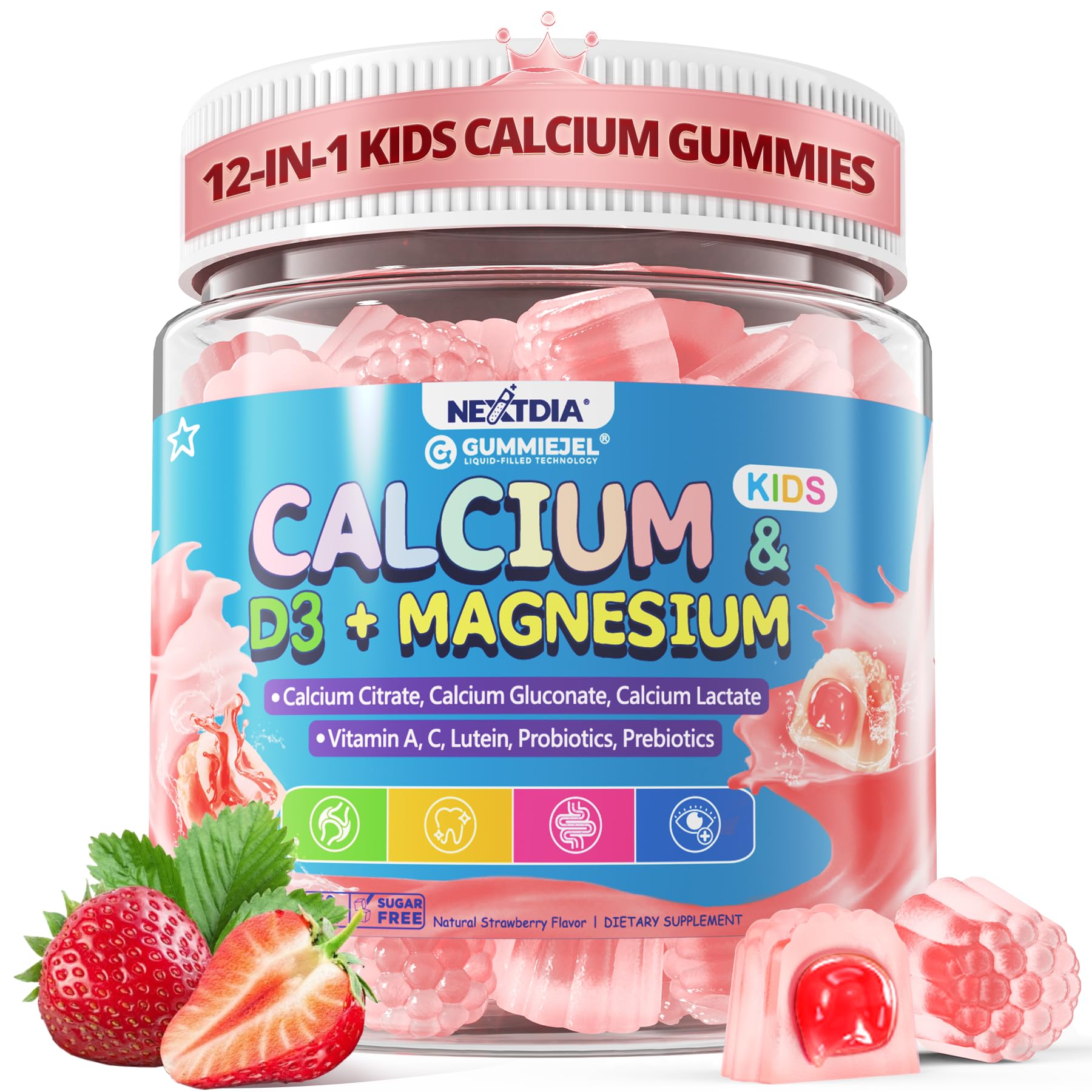 Nextdia Kids Calcium Gummies with D3, Magnesium & Probiotics

