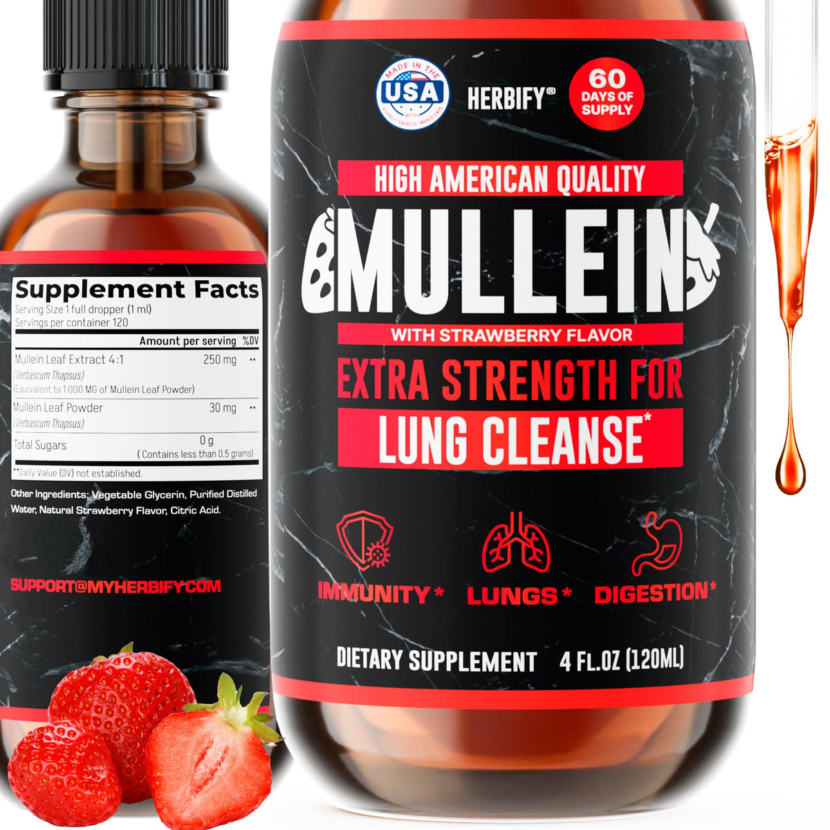 Herbify Mullein Drops Lung Cleanse - Leaf Extract for Respiratory Support