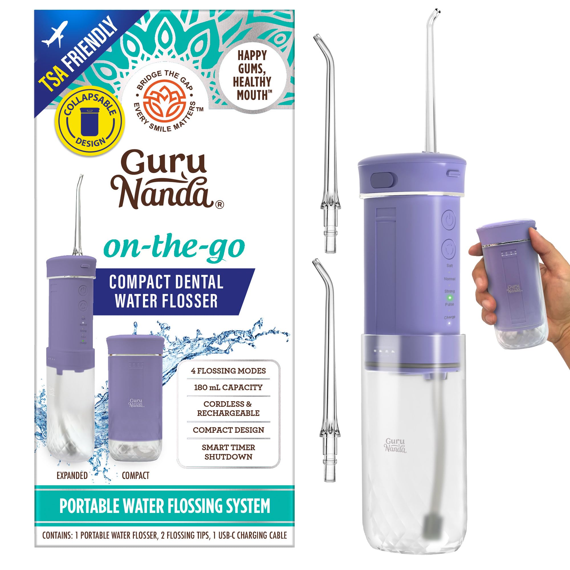 Water Flosser by GuruNanda – Mini Travel Cordless

