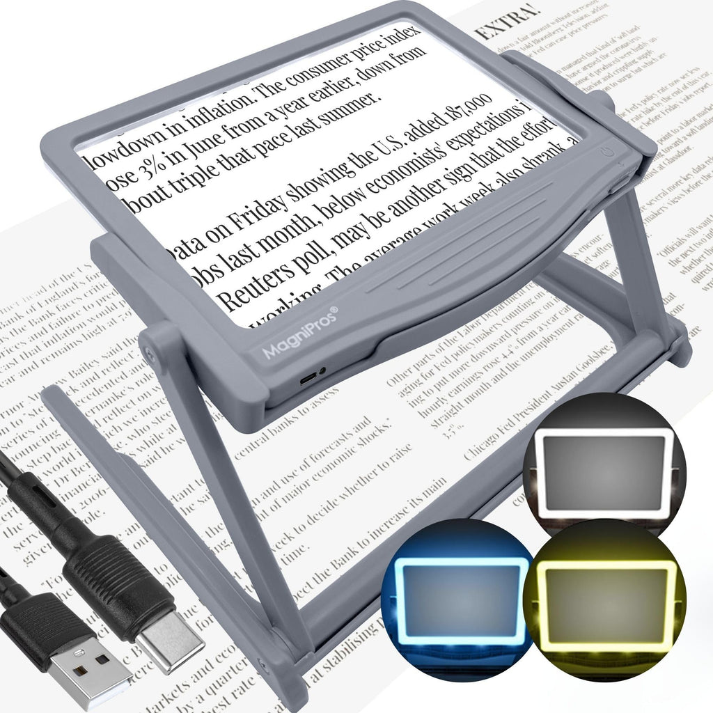 MAGNIPROS 5X LED Page Magnifier Foldable Stand | Read Easily

