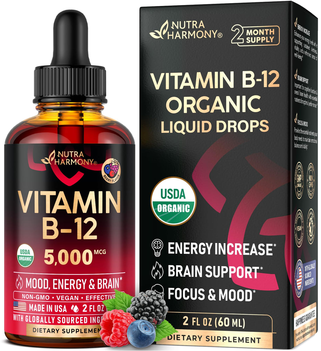USDA Organic Vitamin B12 Sublingual Methylcobalamin 5000 mcg

