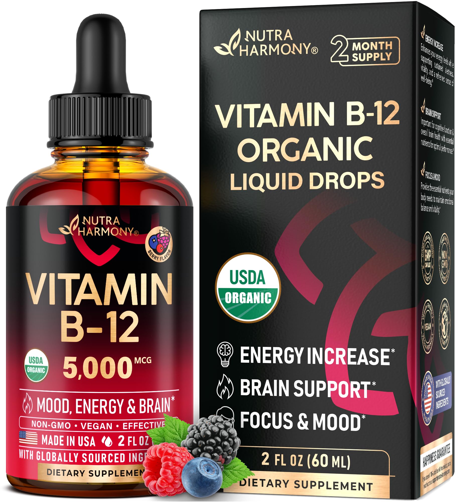 USDA Organic Vitamin B12 Sublingual Methylcobalamin 5000 mcg

