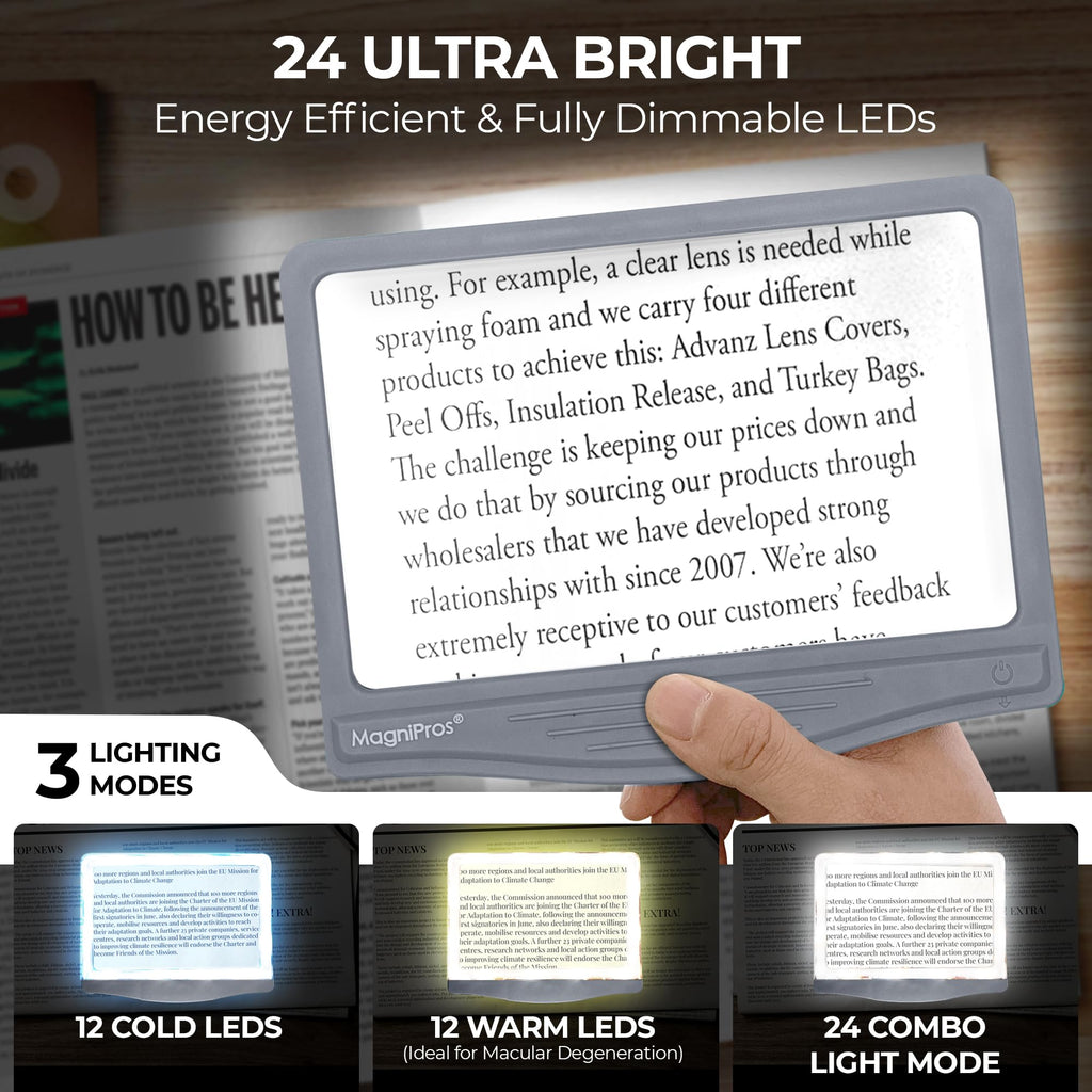 MAGNIPROS 5X LED Page Magnifier Foldable Stand | Read Easily

