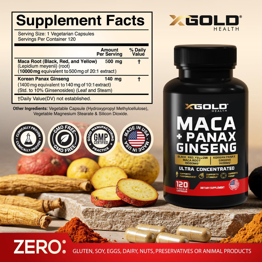 Maca Root & Panax Ginseng Capsule | X Gold Health

