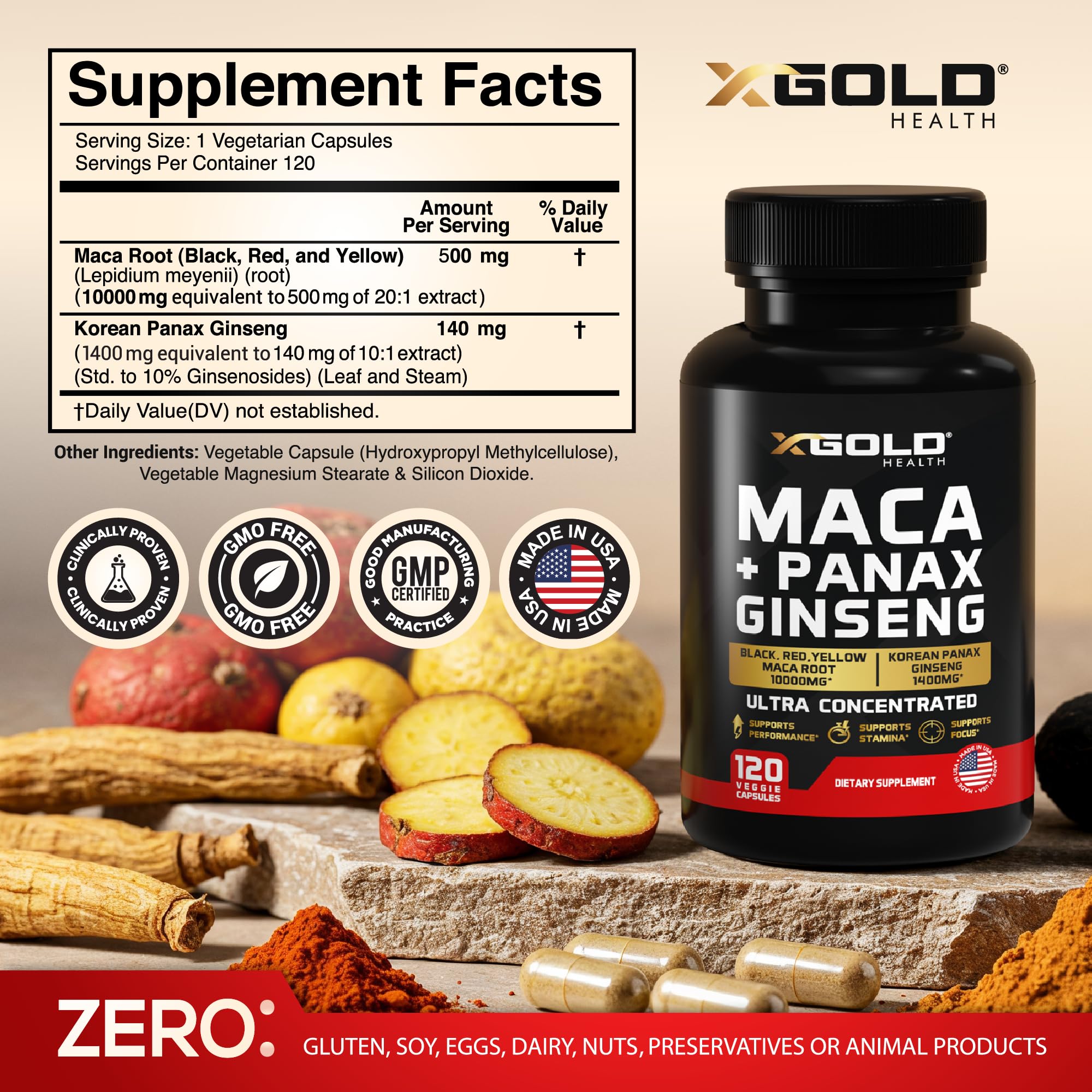 Maca Root & Panax Ginseng Capsule | X Gold Health

