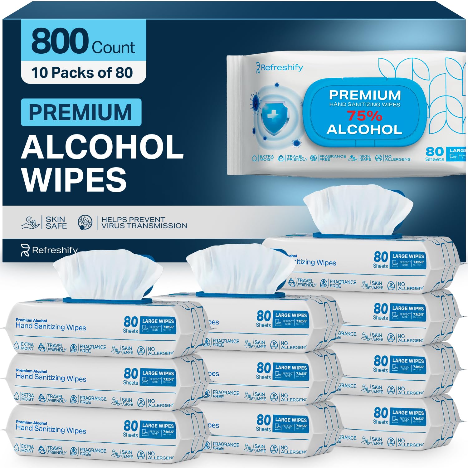 Large Unscented Alcohol Wipes 75% for Travel