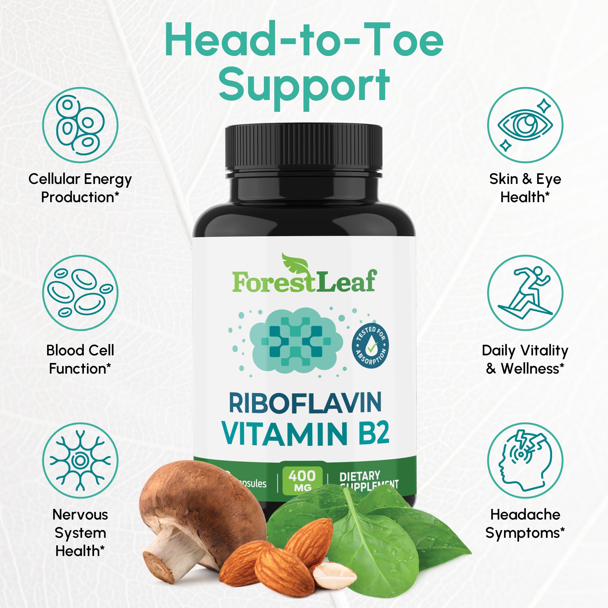 ForestLeaf Vitamin B2 Riboflavin 400mg Capsules for Energy

