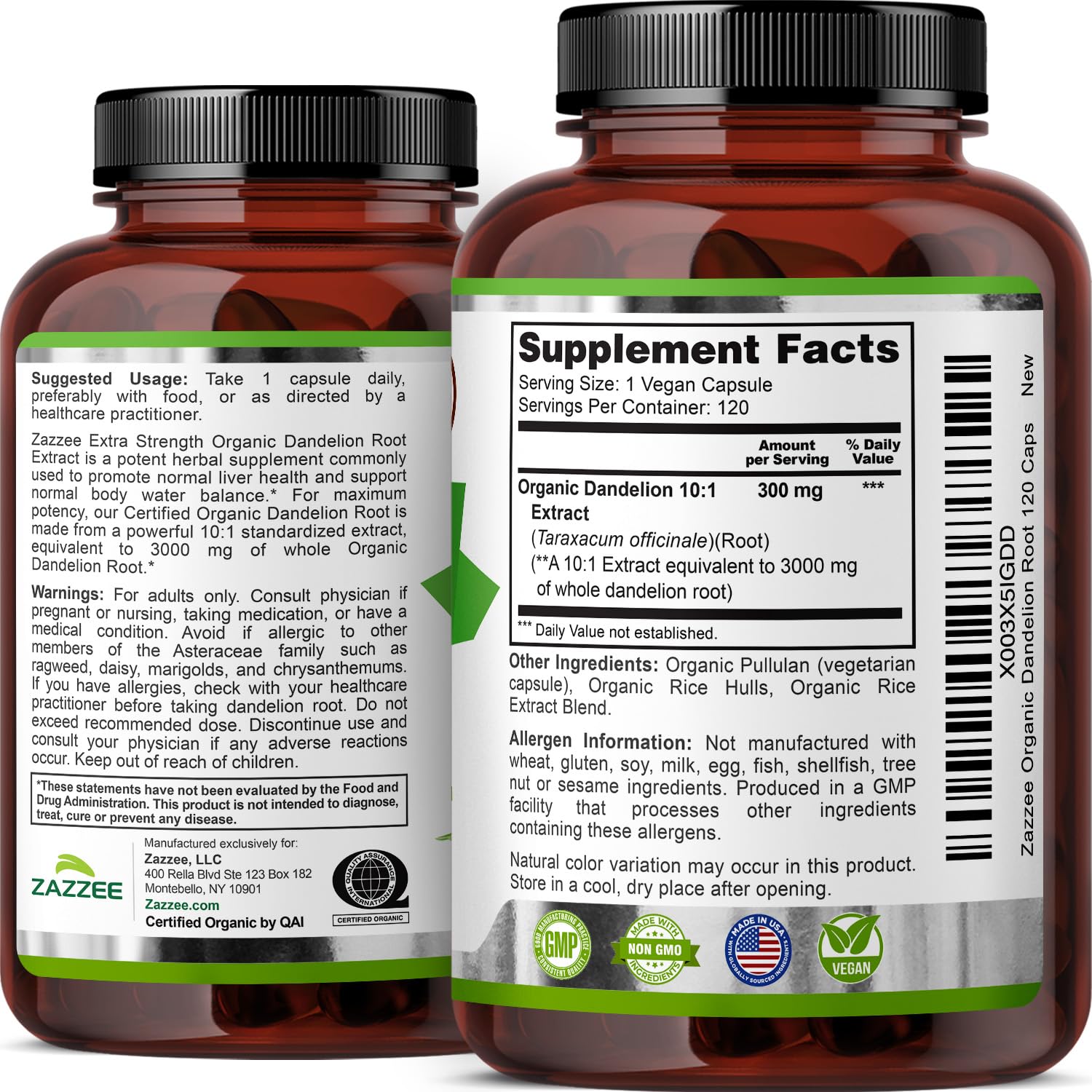 Zazzee Organic Dandelion Root 10:1 Extract Herbal Supplement

