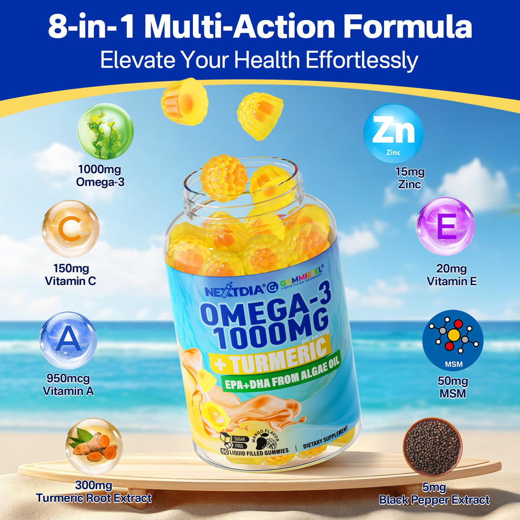 Vegan Omega-3 Gummies with Turmeric - Algae DHA/EPA

