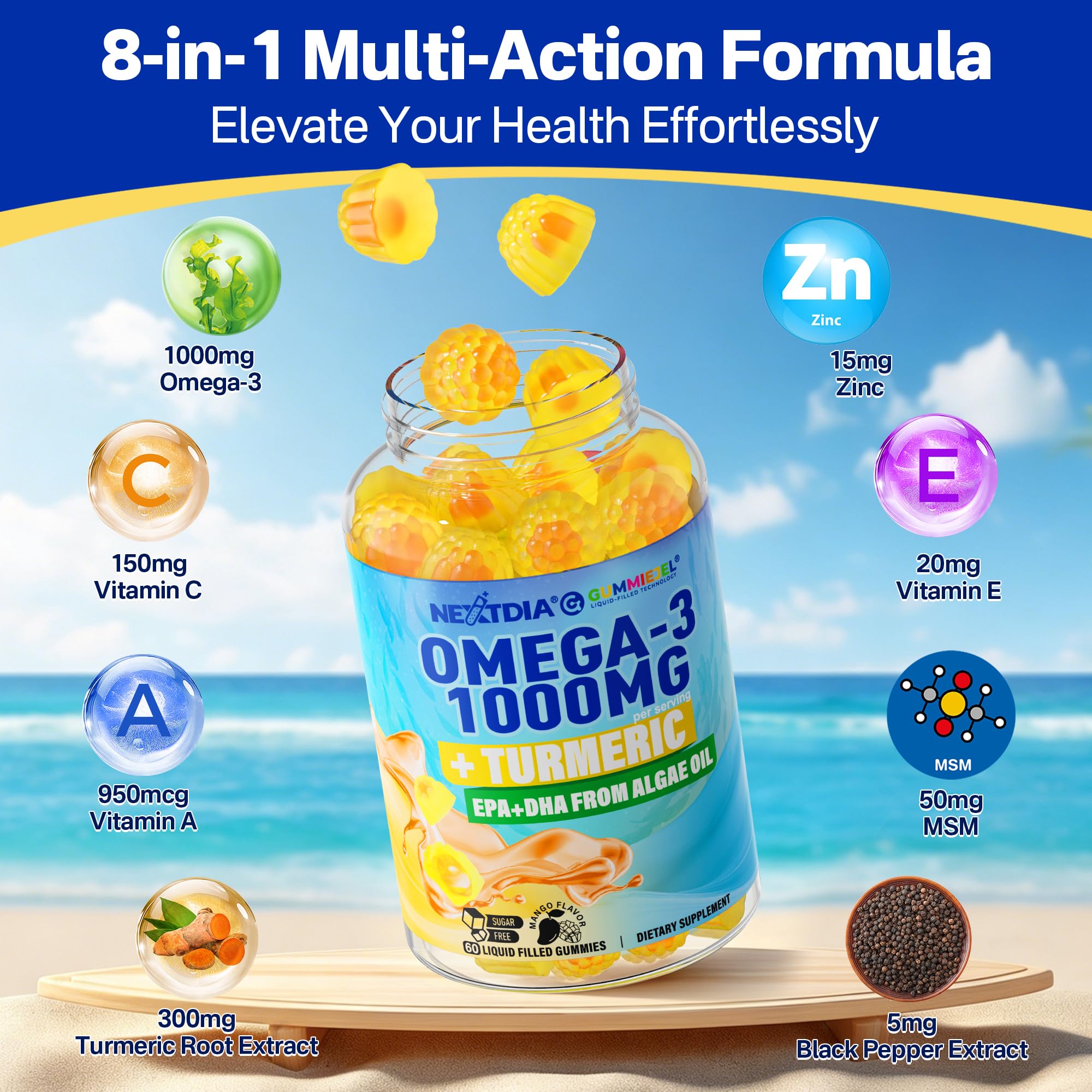 Vegan Omega-3 Gummies with Turmeric - Algae DHA/EPA

