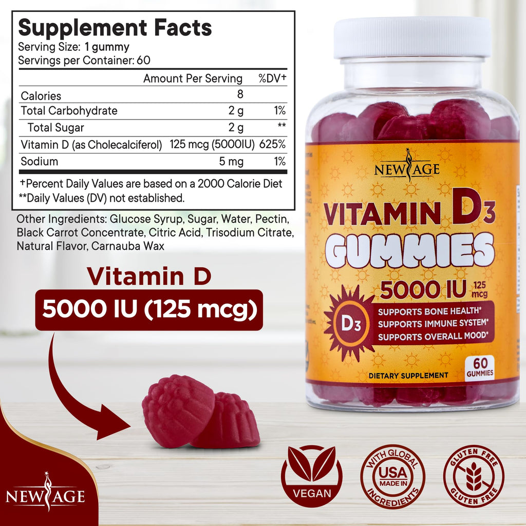 New Age Vitamin D3 Gummies 5000 IU Immune Support

