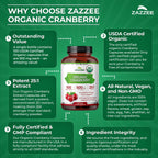 Zazzee USDA Organic Cranberry Extract 25:1, 500 mg Capsule

