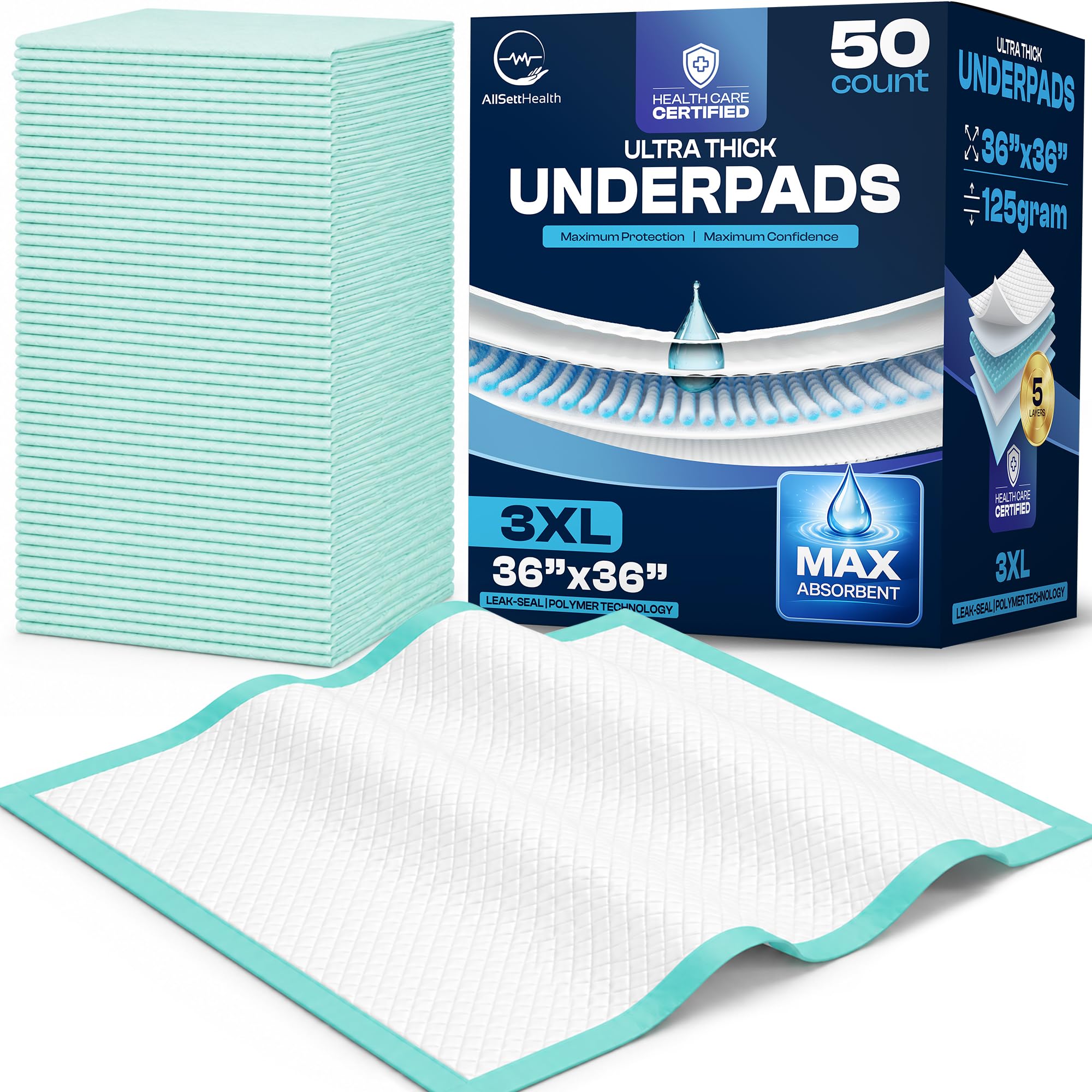 AllSett Health Disposable Incontinence Bed Pads for Adults

