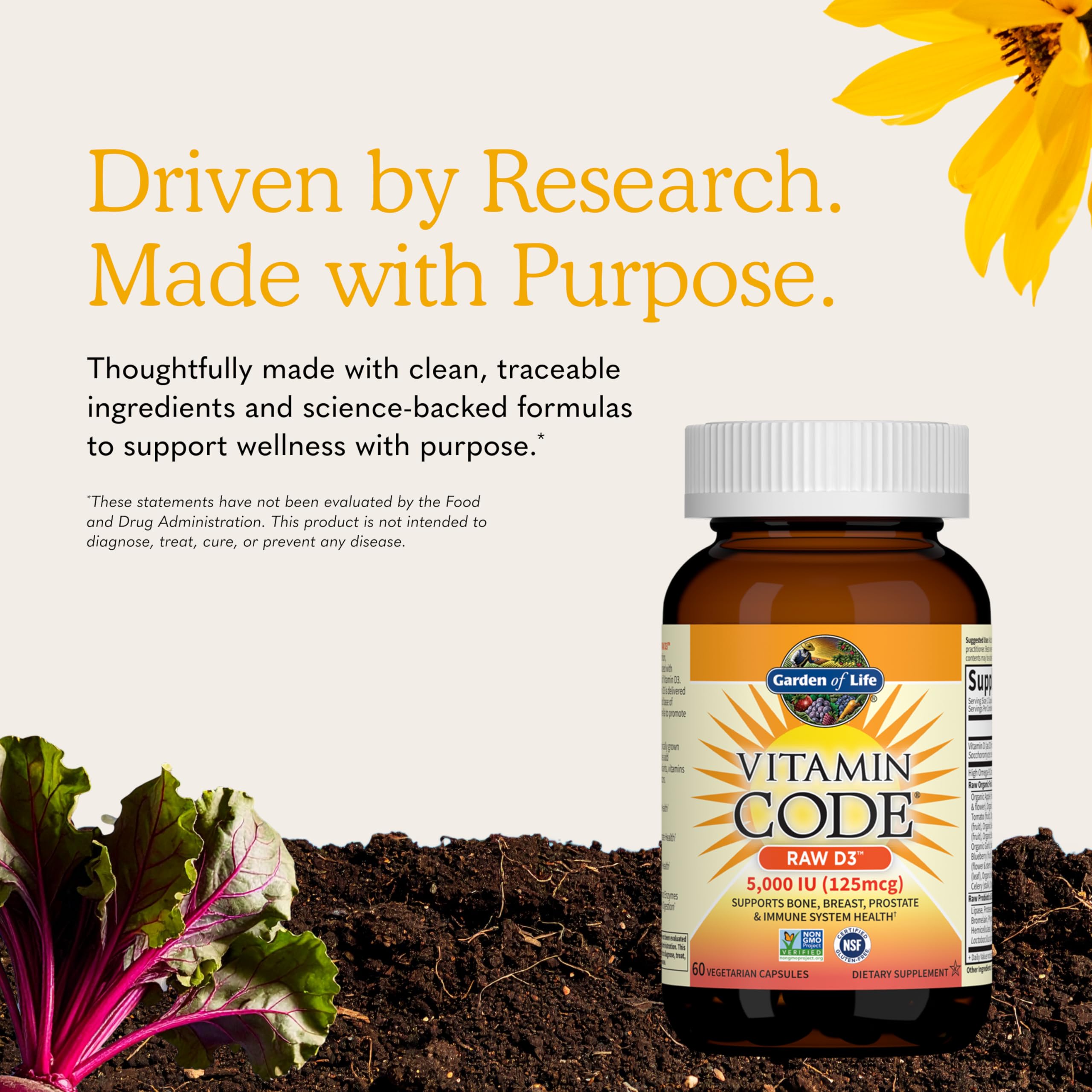 Vitamin D3 Garden of Life 5000 IU Raw Whole Food Supplement

