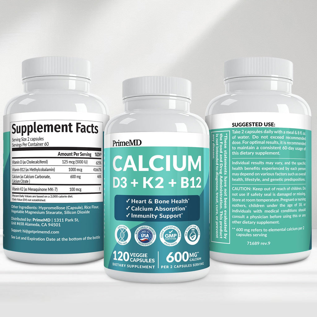 Calcium Citrate with D3 & K2 for Adults - Vegan Supplement

